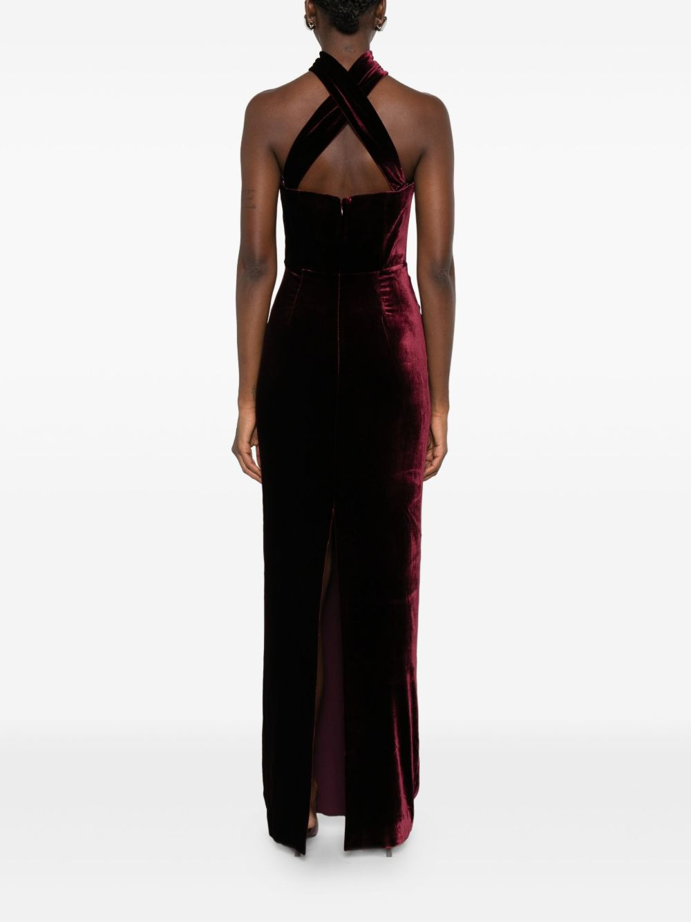 halter-neck velvet dress - 4
