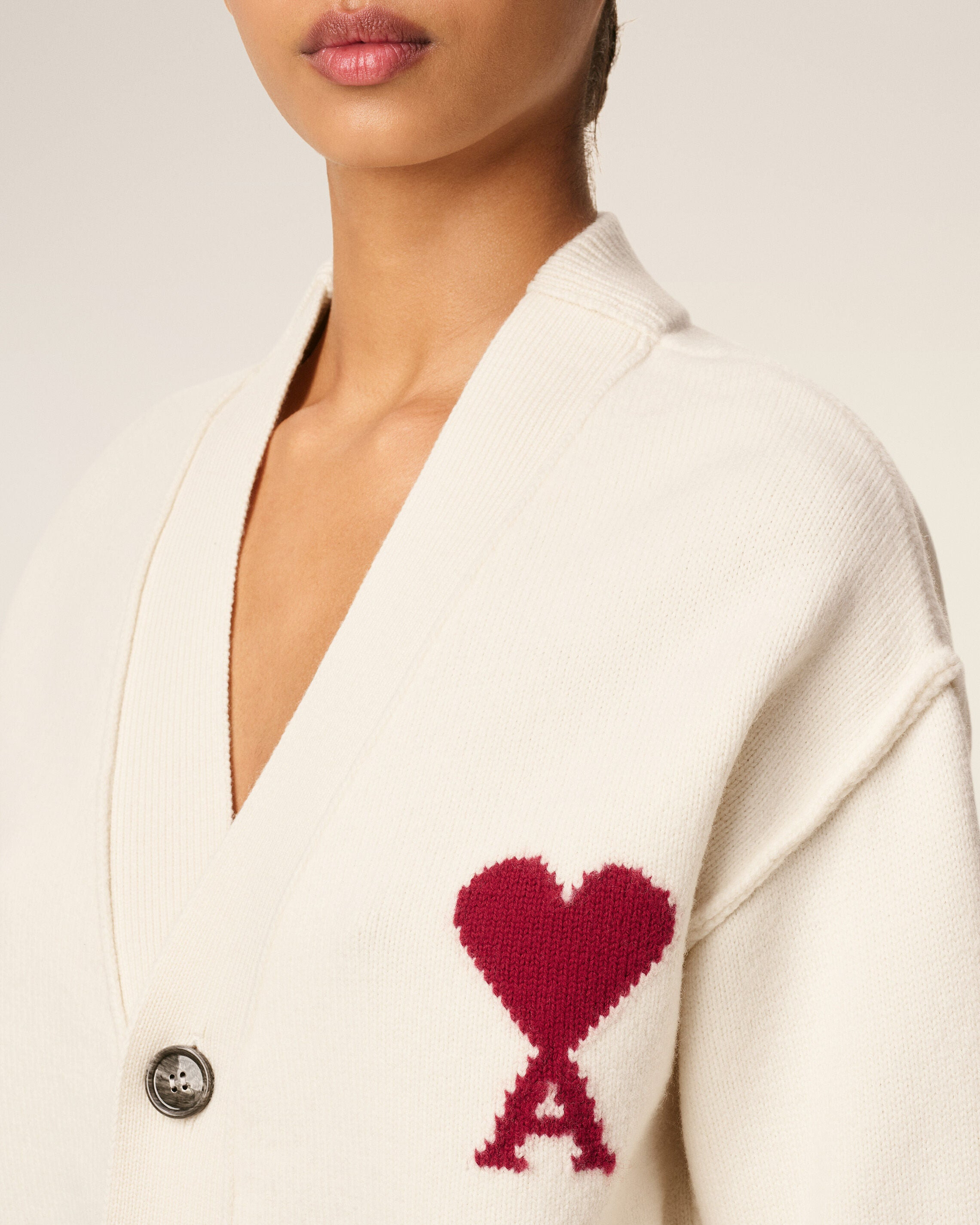 WHITE WOOL AMI DE COEUR CARDIGAN - 4