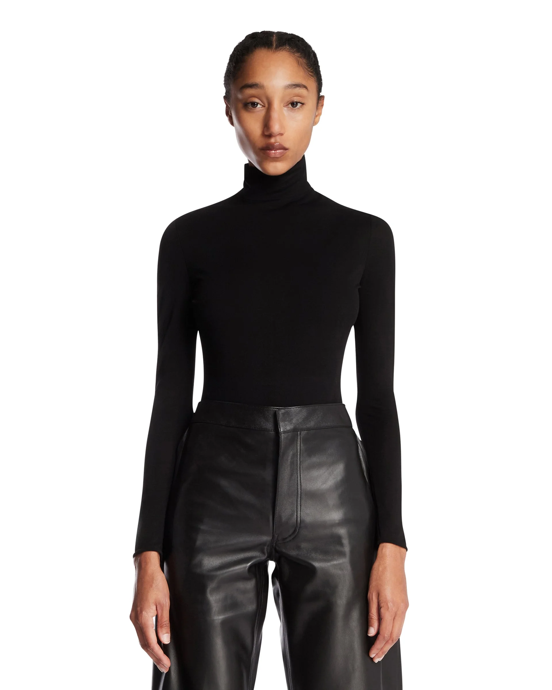 Black Fluid Jersey Bodysuit with Heart Detail - 1