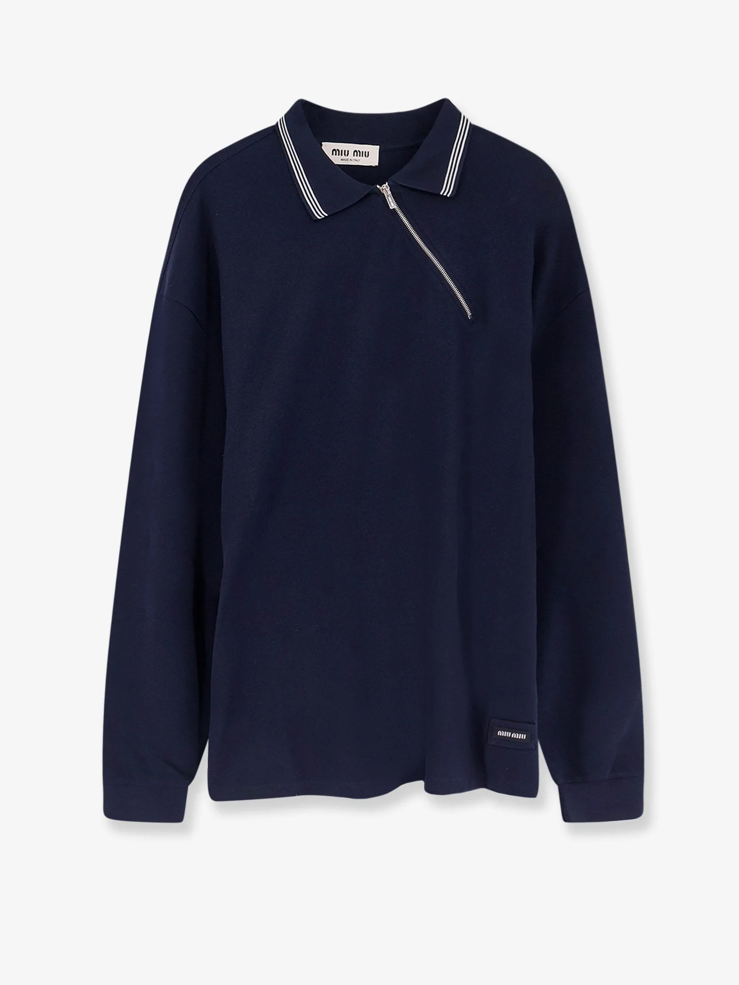 Miu Miu Cotton Polo Shirt With Asymmetric Metal Zip Detail - 1