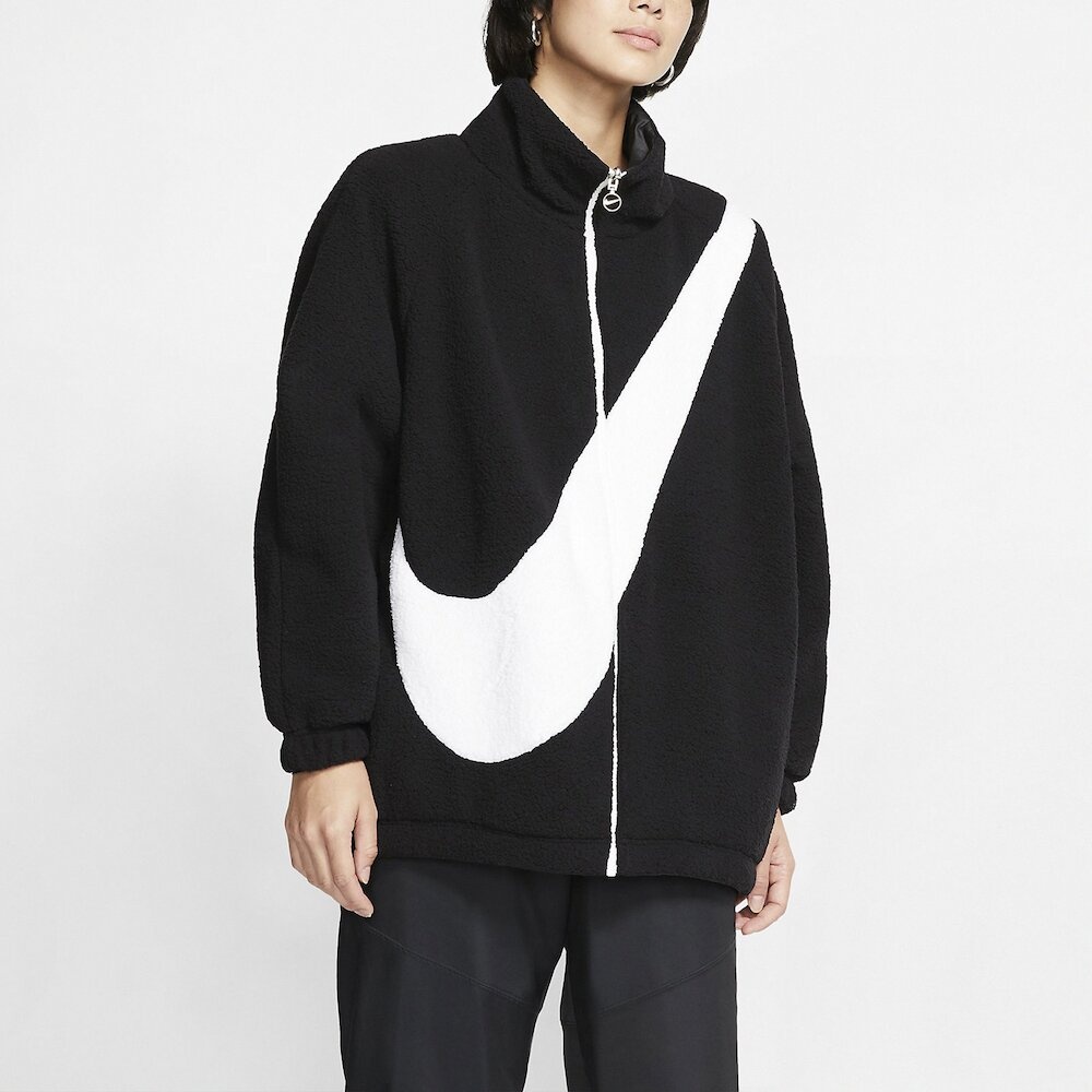 (WMNS) Nike Large Logo Reversible lamb's wool Jacket Black CZ4064-010 - 5