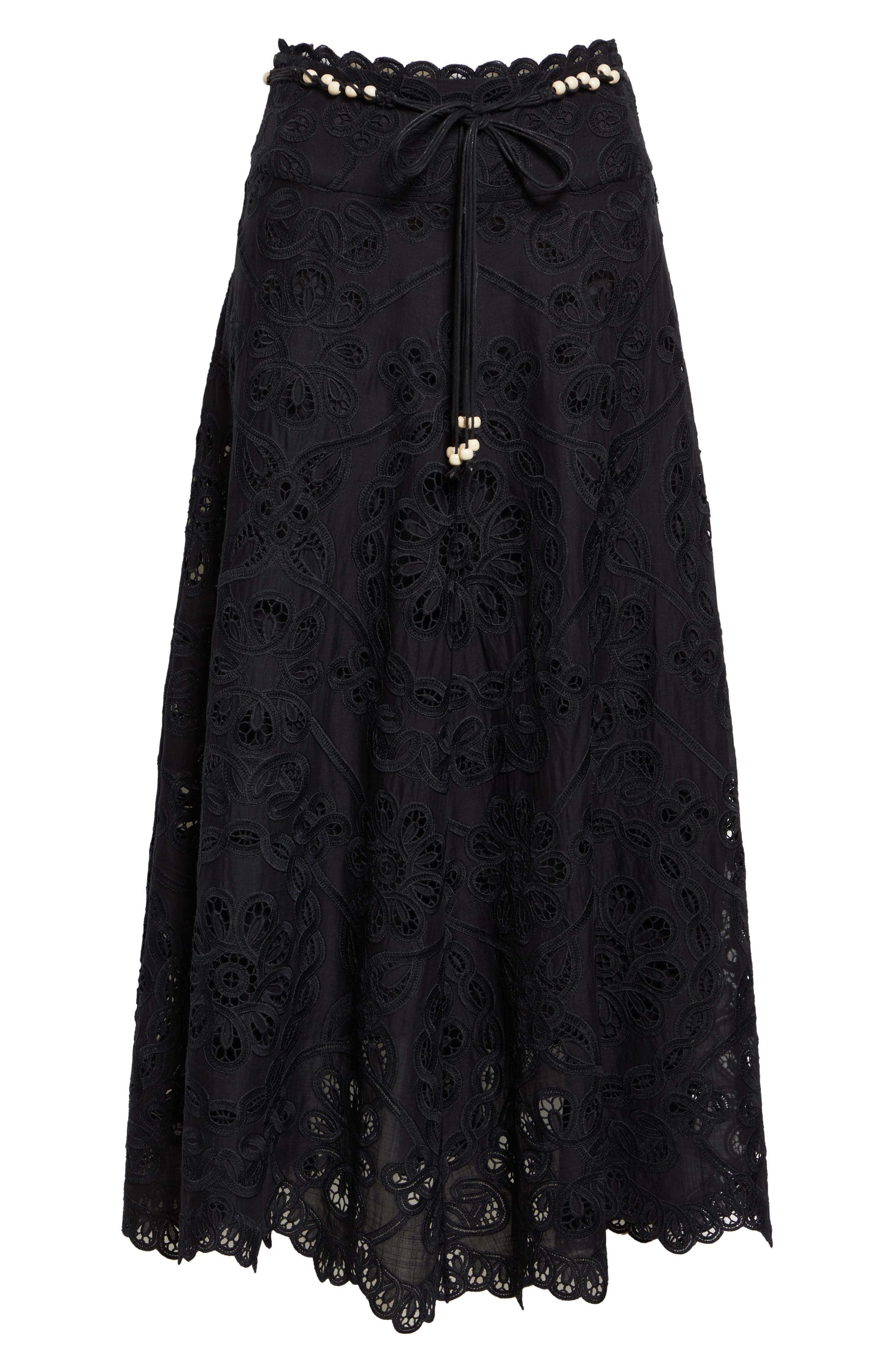 Zimmermann Rhiannon Guipure Lace Trim Cotton Maxi Skirt in Black at Nordstrom - 6