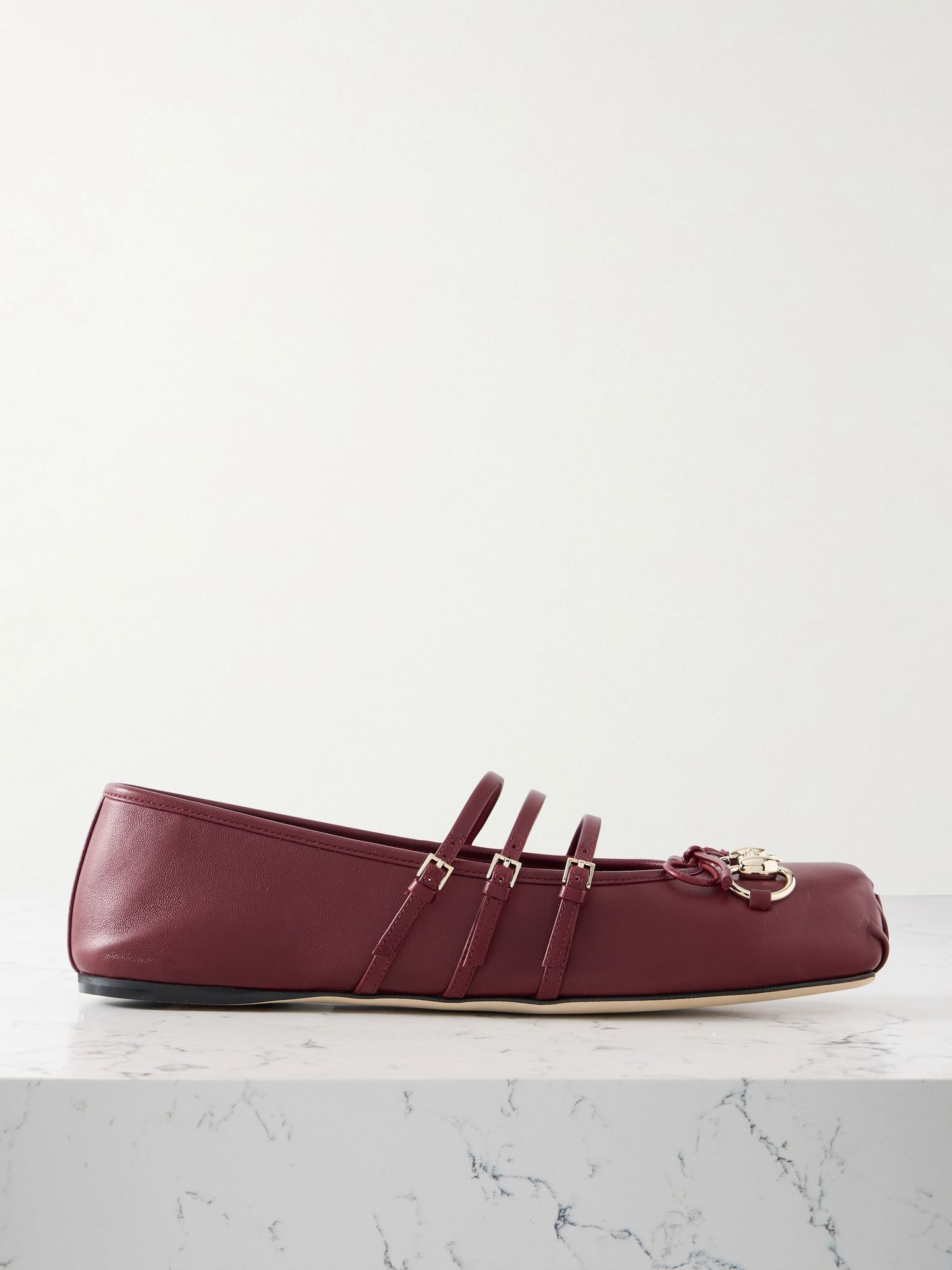 Horsebit-embellished leather ballet flats Burgundy - 1