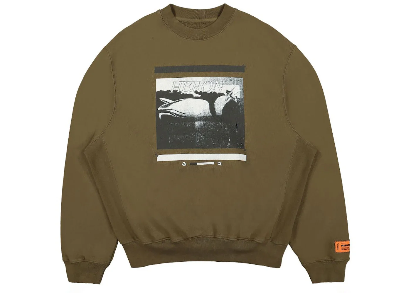 Heron Preston Misprinted Heron Crewneck Dark Olive/Black - 1