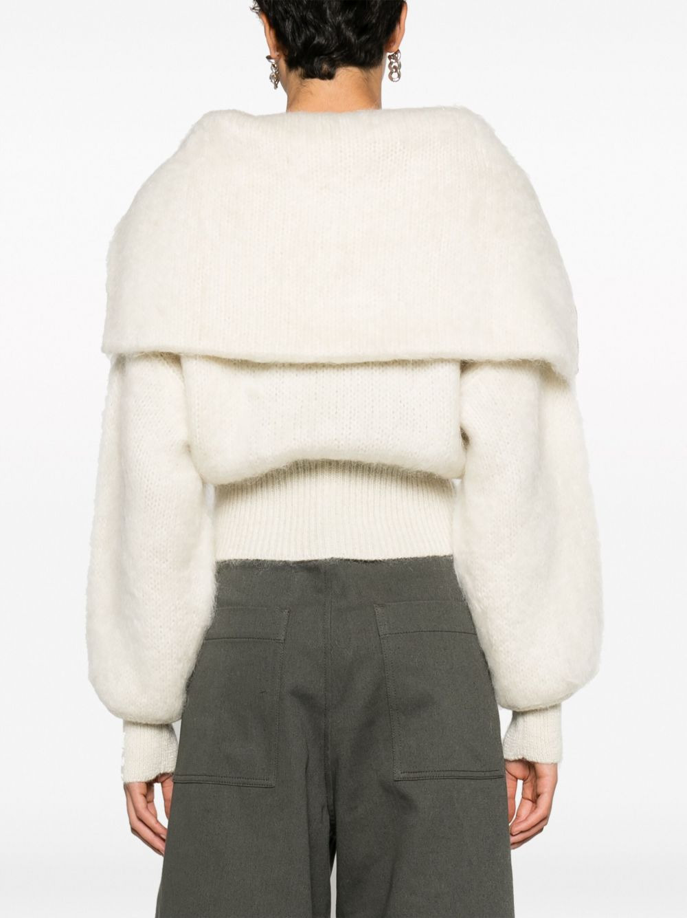zip-up puff-sleeves cardigan - 4