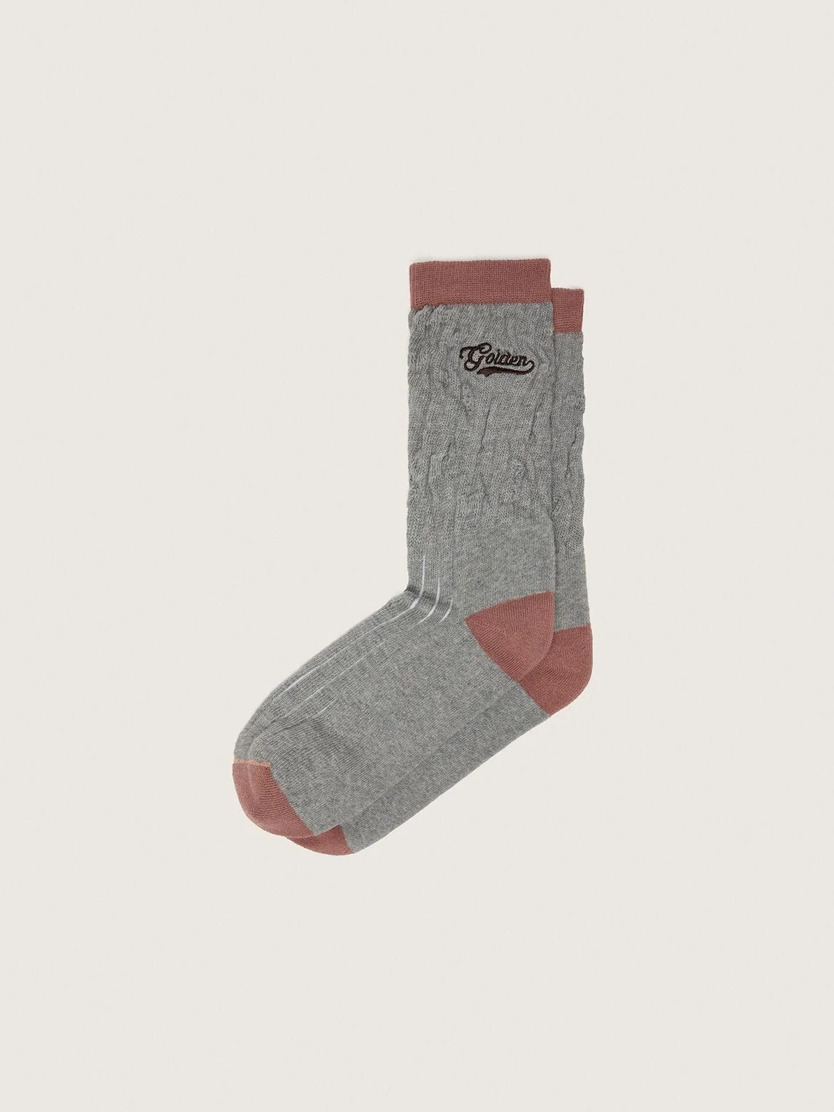 Gray melange ribbed socks with brick-red details and brown embroidered logo - 1