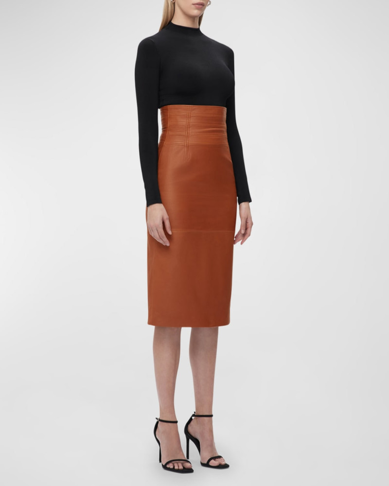 HERVE LEGER Piper Leather Midi Skirt outlook