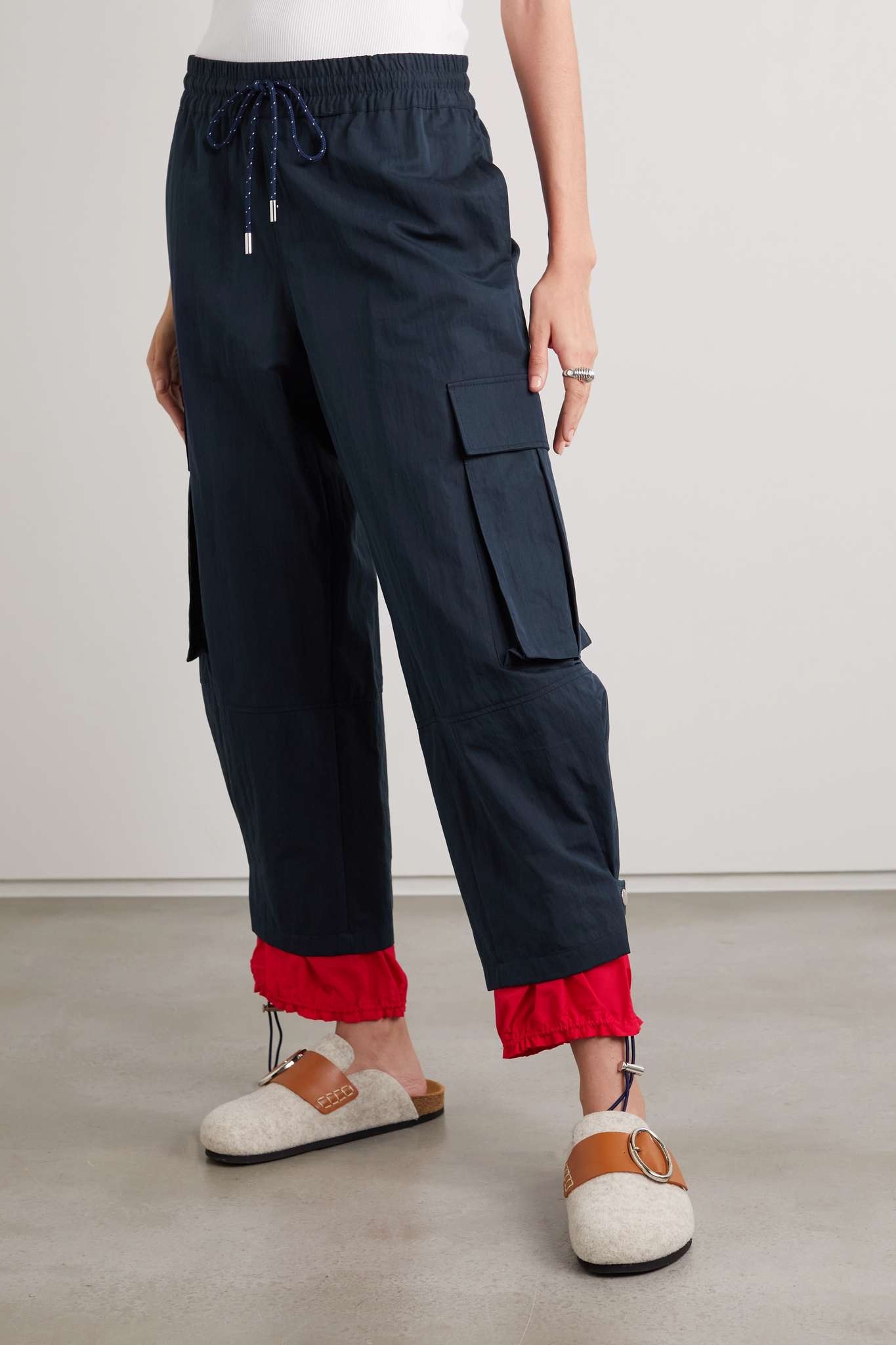 Embroidered twill and shell track pants - 3