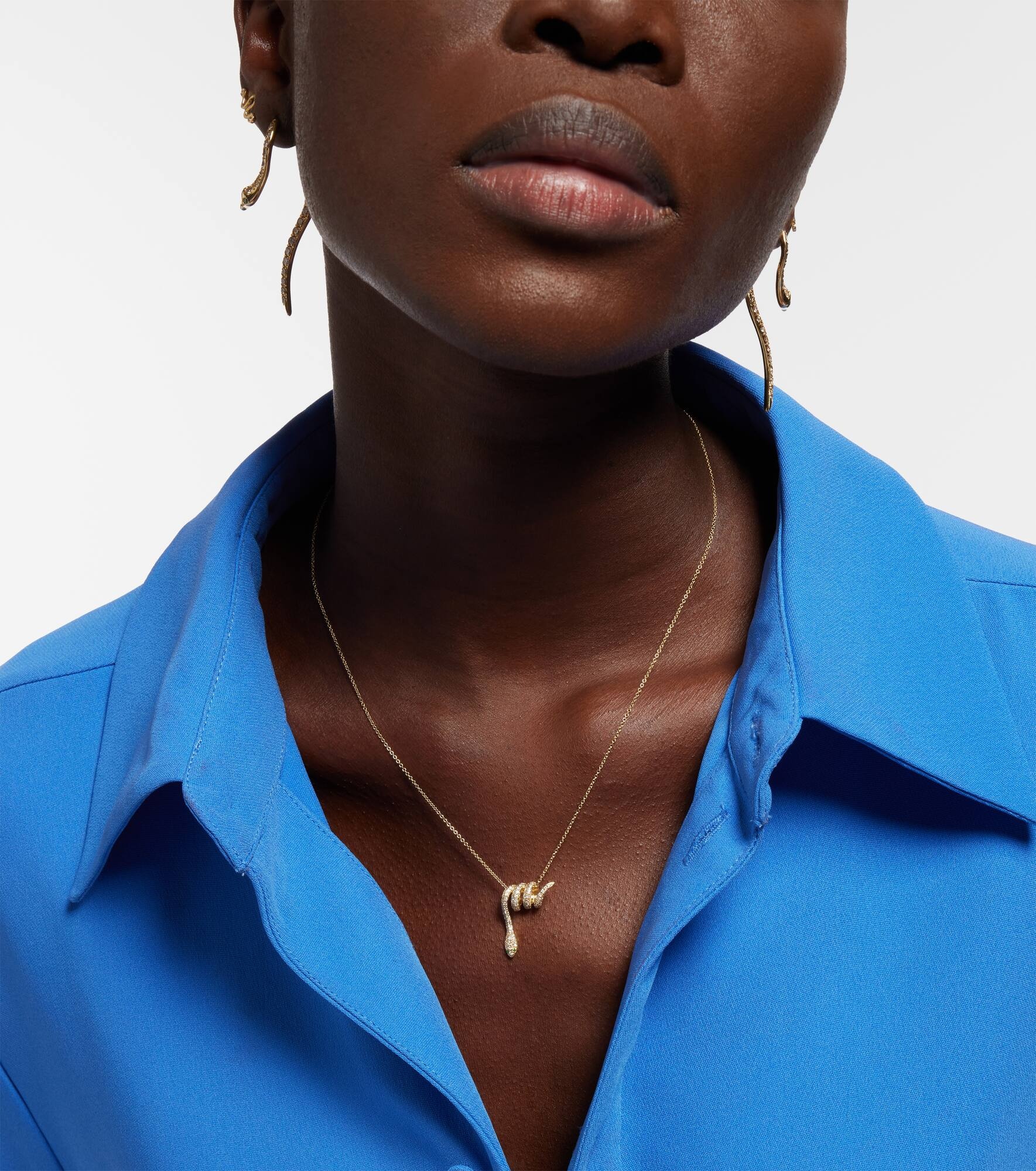 Convolute Snake 18kt gold necklace with gemstones - 5