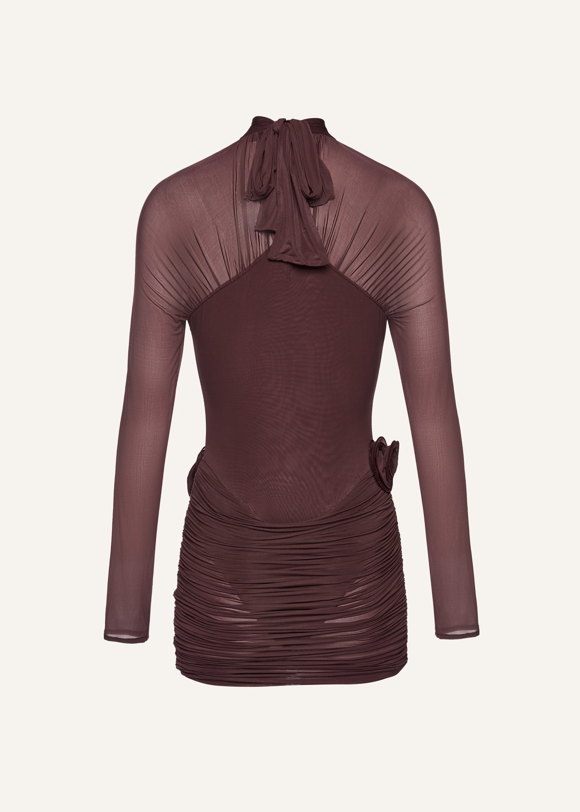 Sheer long sleeve bustier midi dress in bordeaux - 2