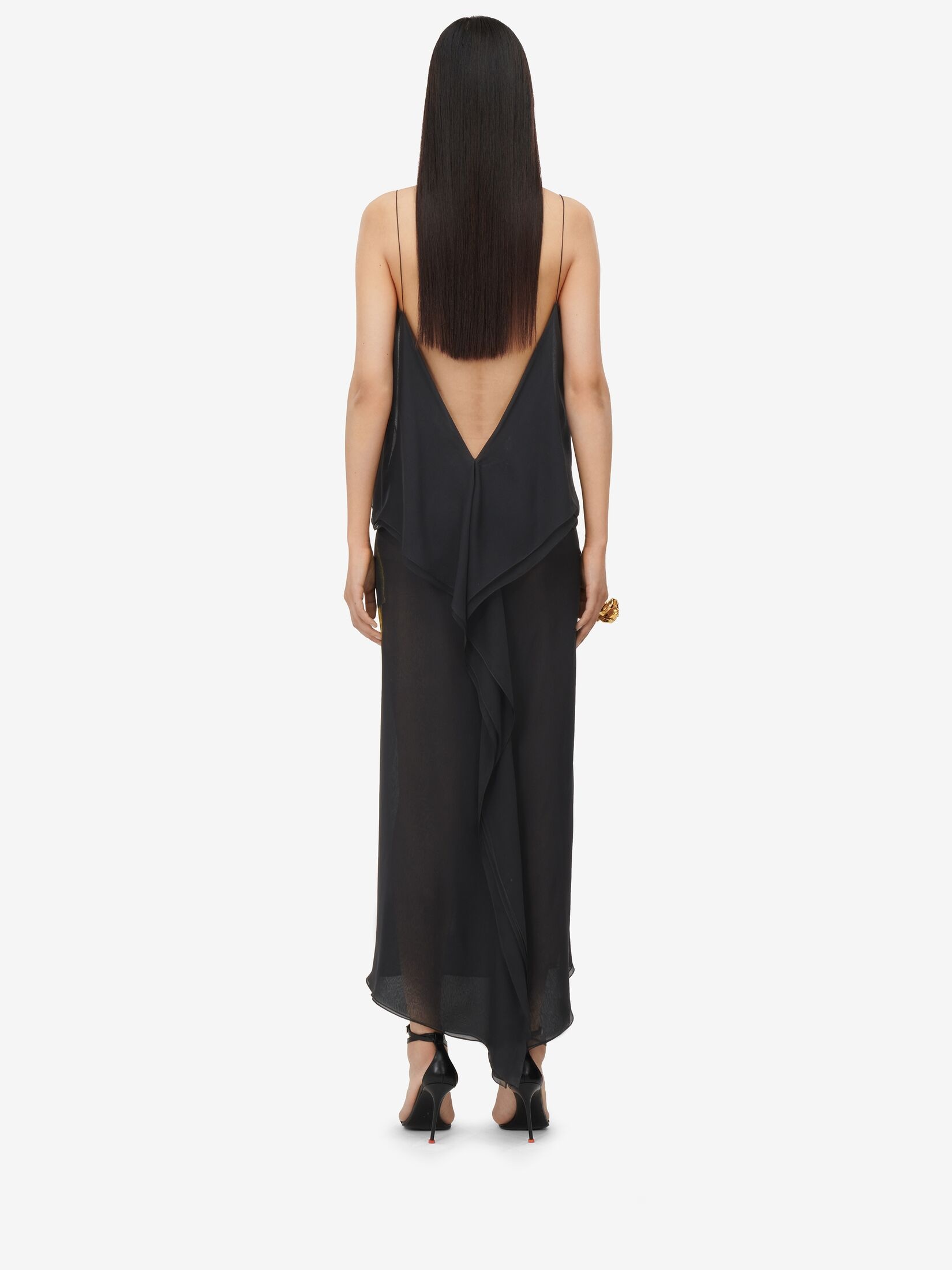 Women's Chiffon Shadow Rose Slip Dress in Black - 4