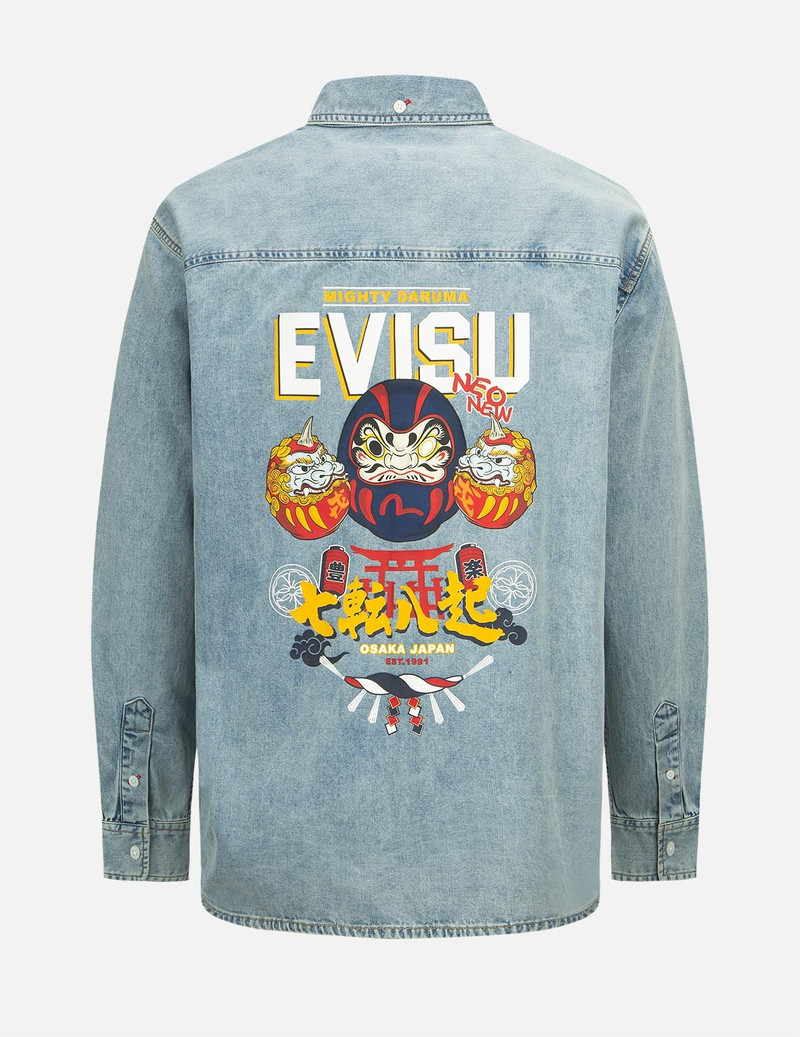 EVISU Daruma Buddies Print Denim Shirt outlook
