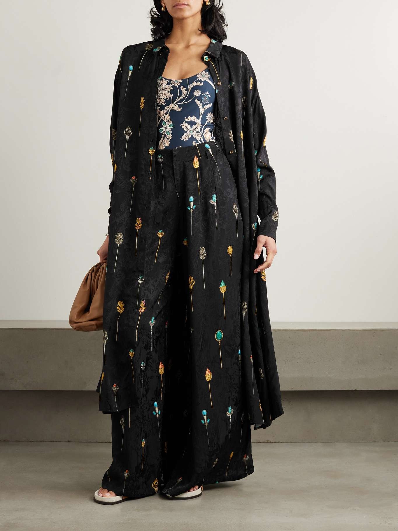 + NET SUSTAIN Frida embellished printed jacquard maxi shirt dress - 4