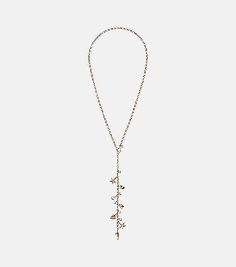 14kt gold charm necklace with diamonds and pearls 1