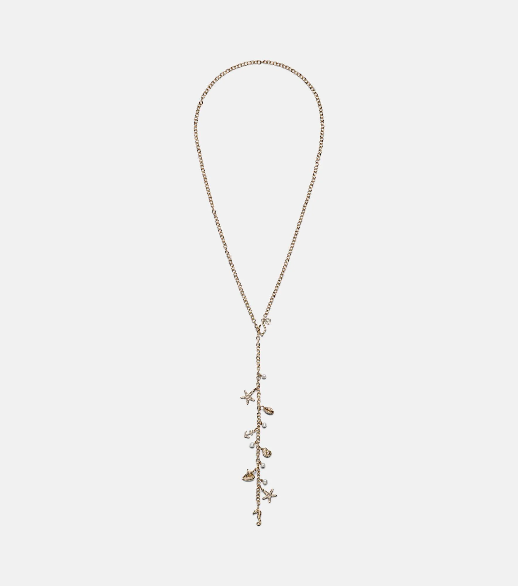 14kt gold charm necklace with diamonds and pearls - 1