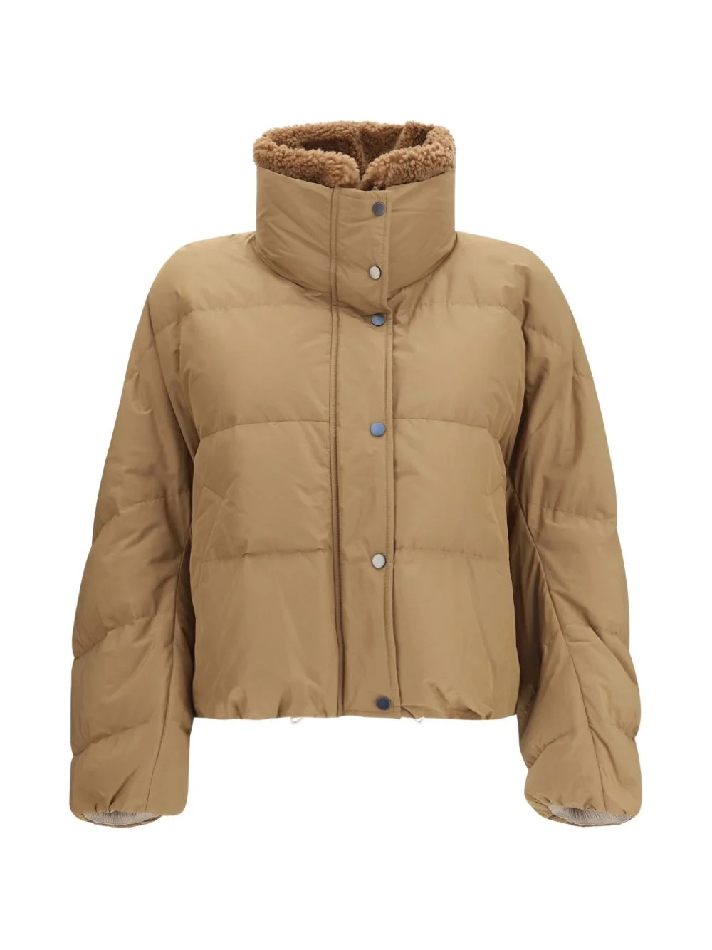 Techno cotton taffeta down jacket with detachable shearling insert and monili - 1