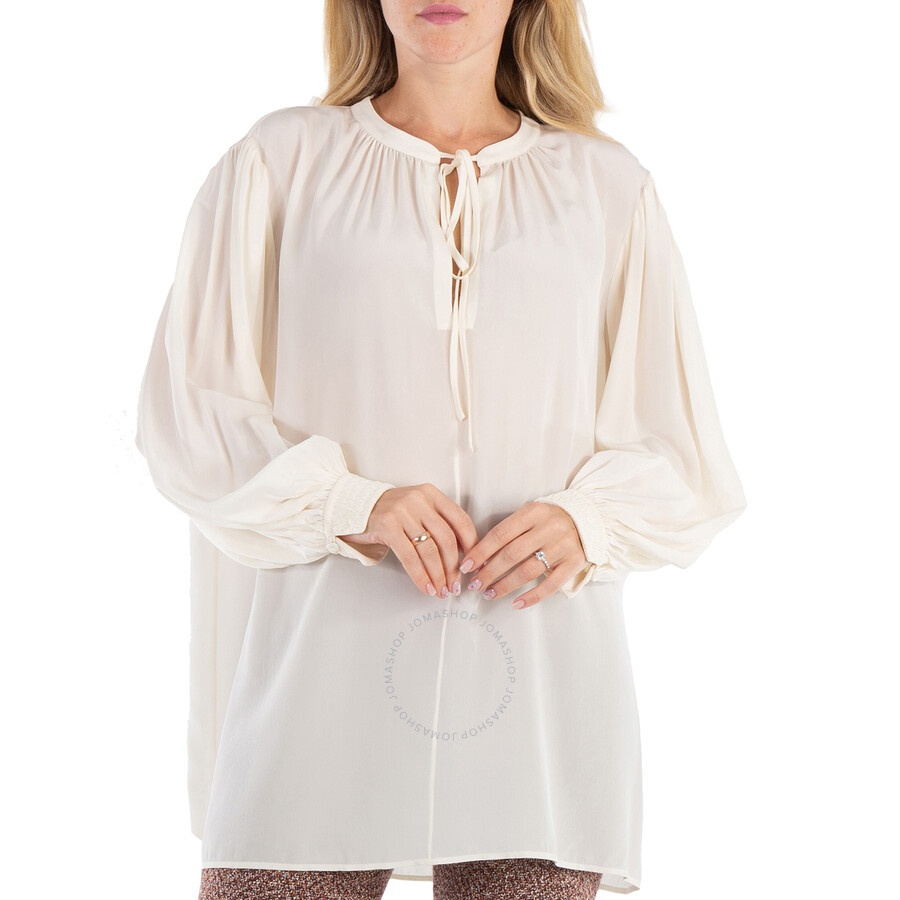 Chloe Ladies Buttercream Lavalliere-Neck Silk Blouse - 4