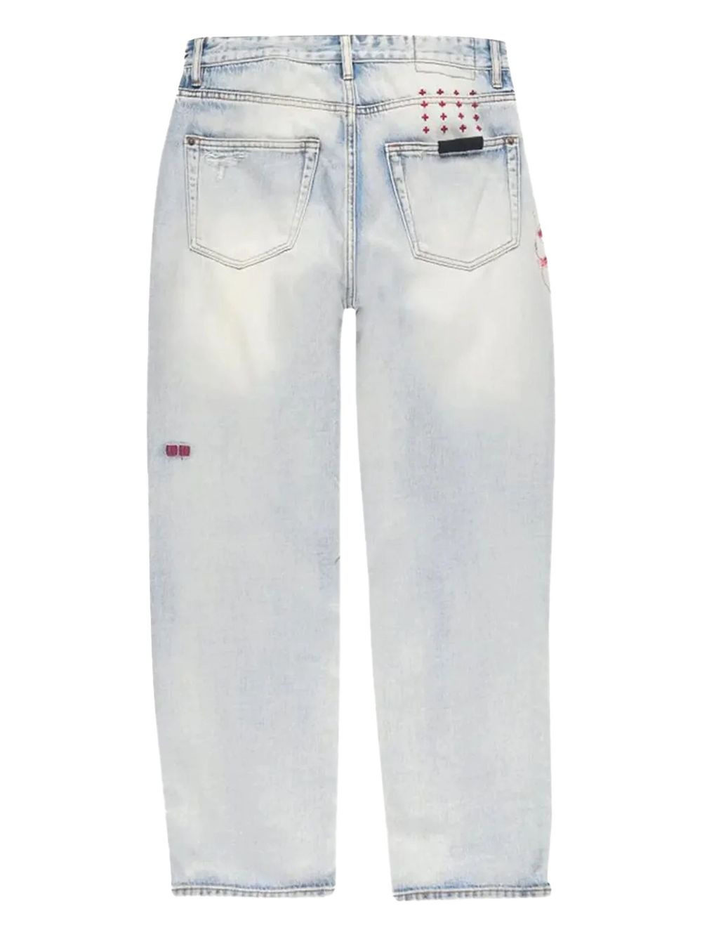 floral-embroidered distressed jeans - 2