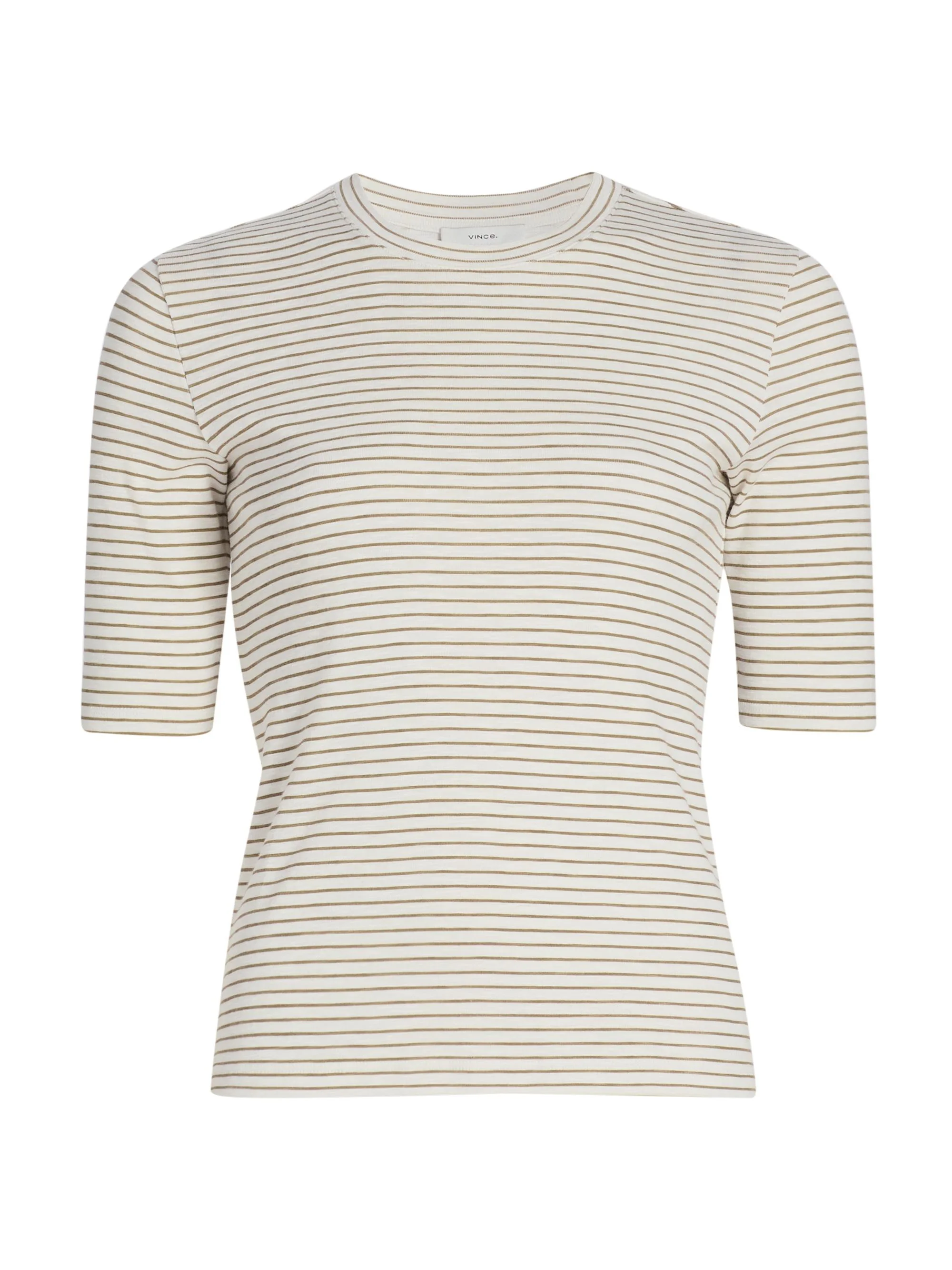 Women's Striped Cotton-Blend Crewneck T-Shirt - Tapenade Combo - 1