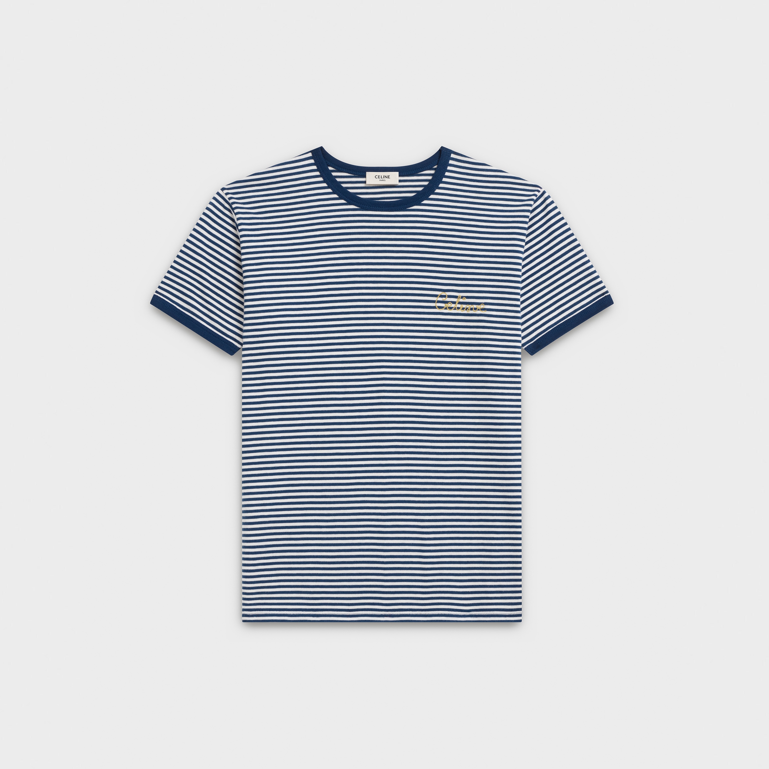 CELINE EMBROIDERED T-SHIRT IN STRIPED COTTON - 1