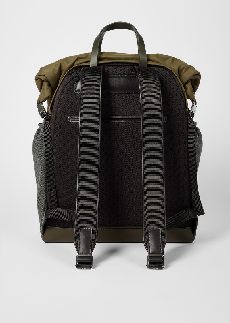 Khaki Utilitarian Roll-Top Nylon Backpack 4