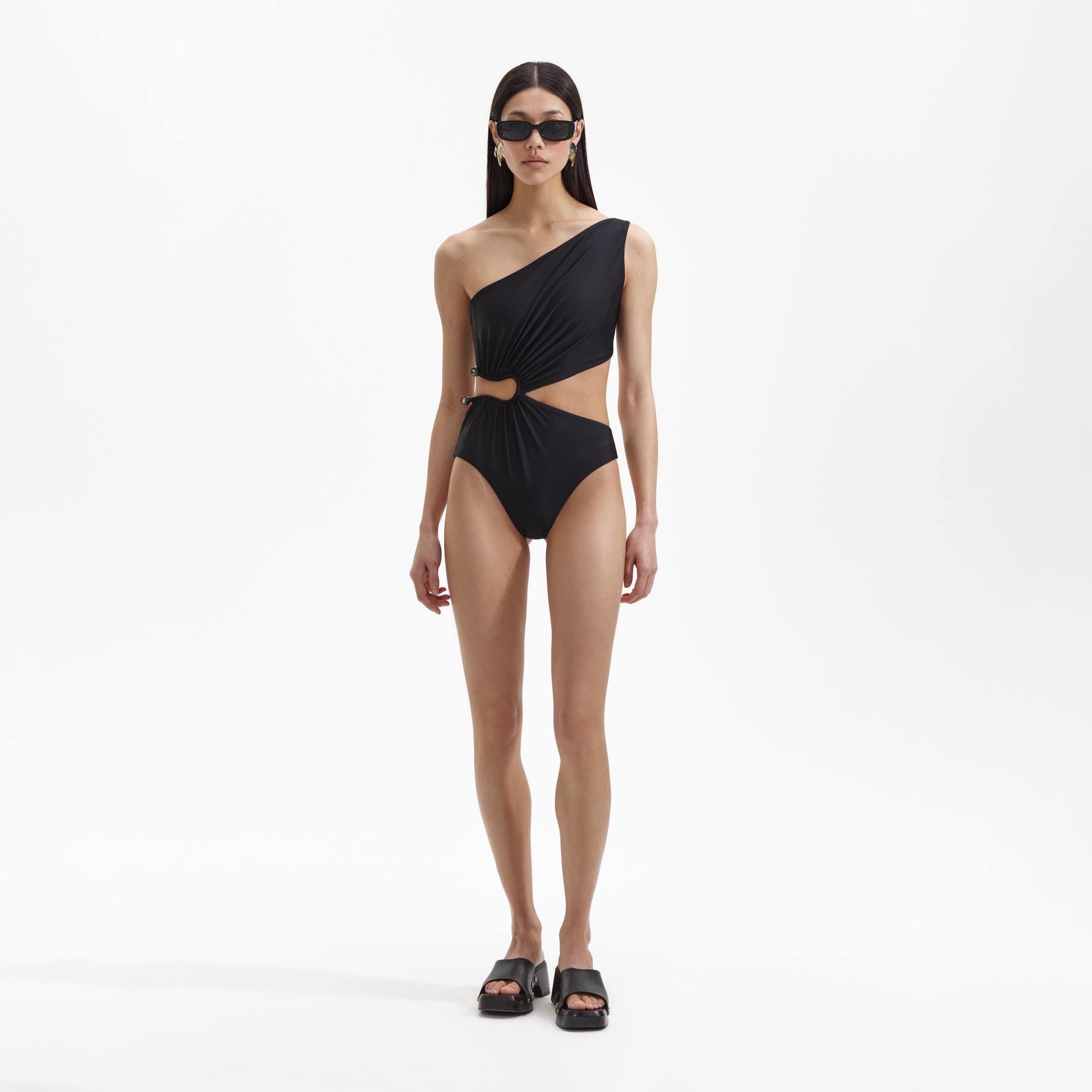 Black Asymmetric Swimsuit - 1