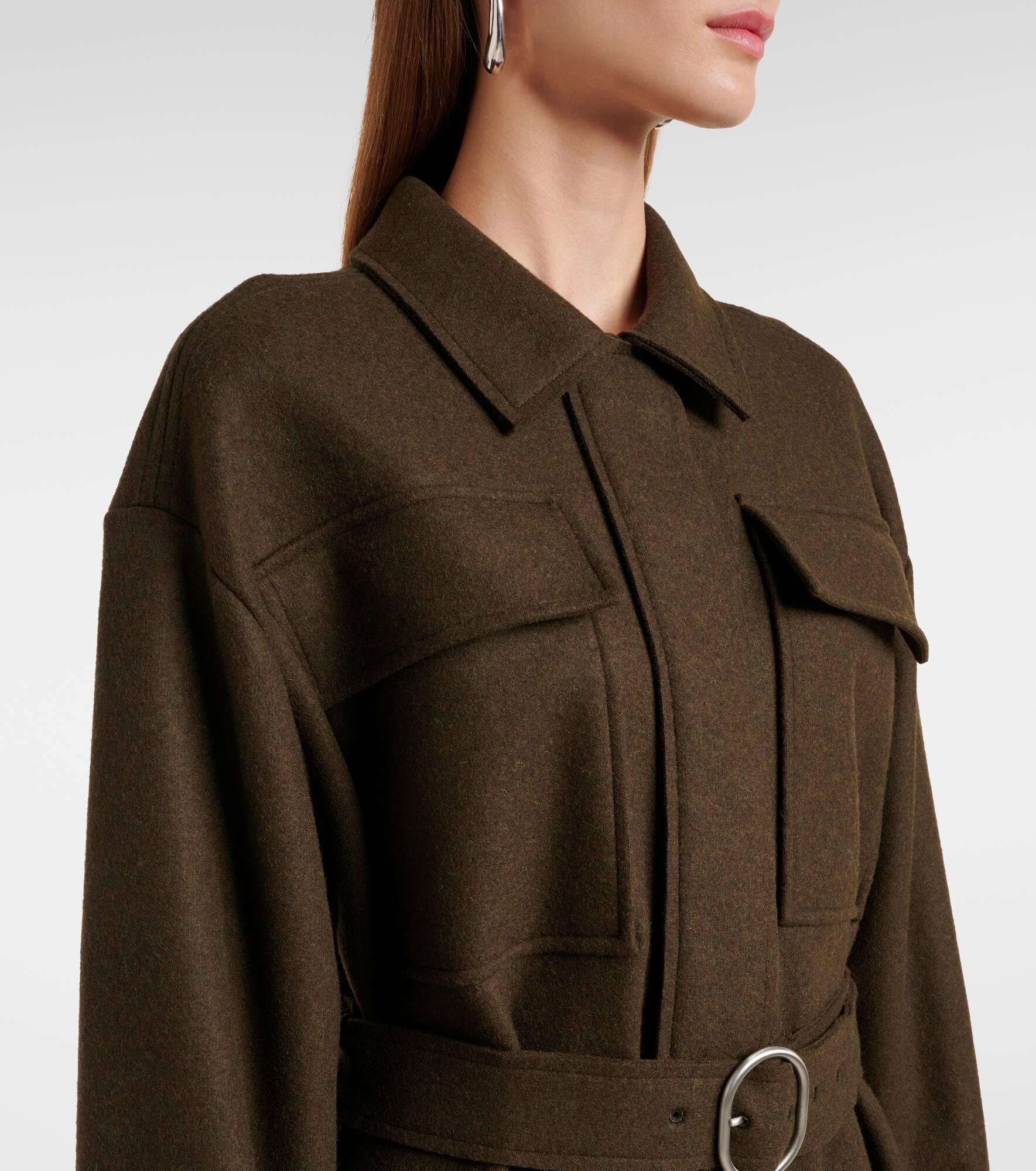 Belted wool-blend shirt dress - 4