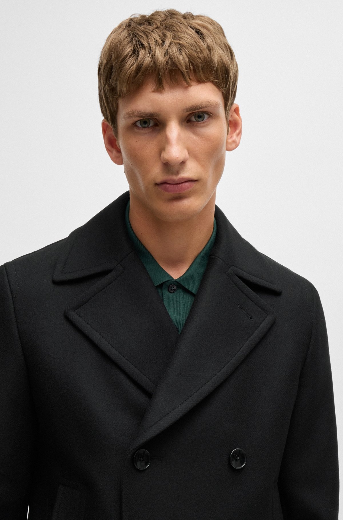SLIM-FIT DOUBLE-BREASTED SHORT COAT IN WOOL - 3