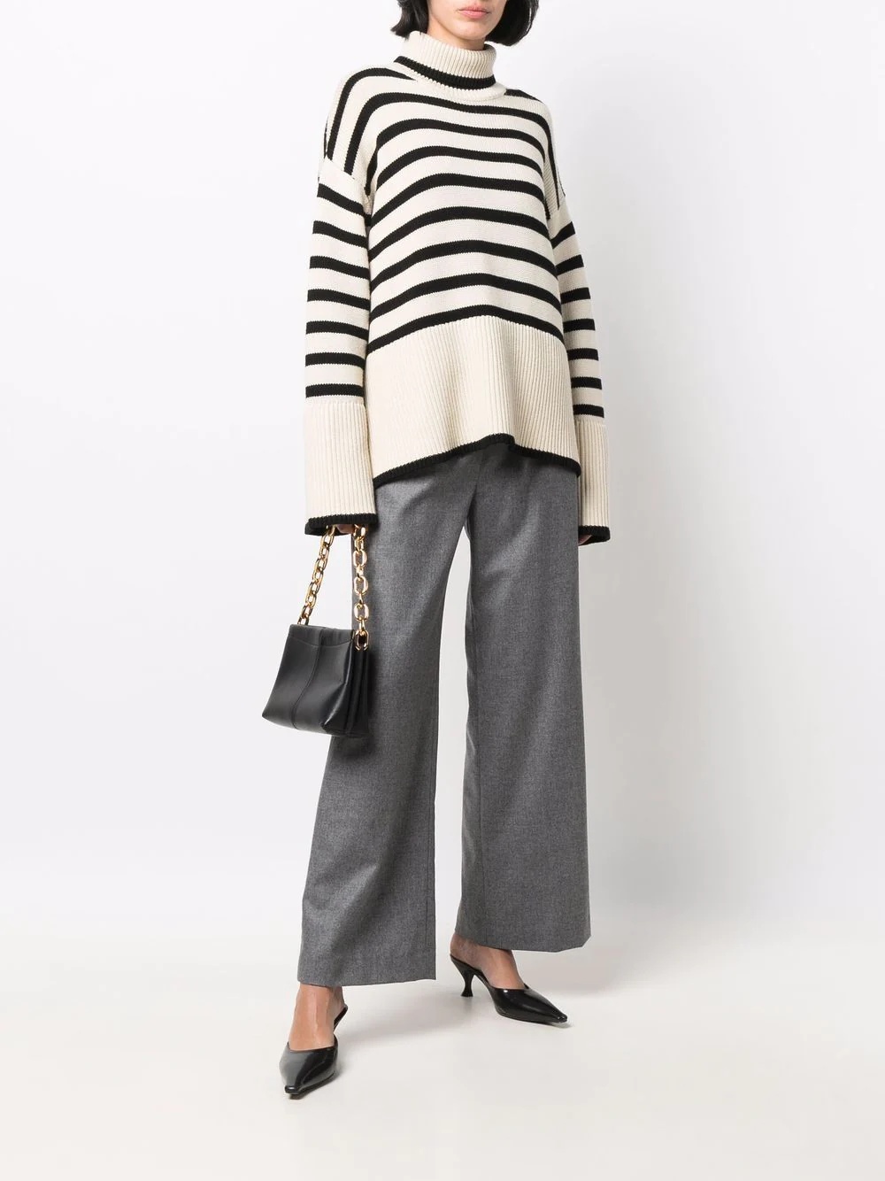 elasticated-waist wide leg trousers - 3