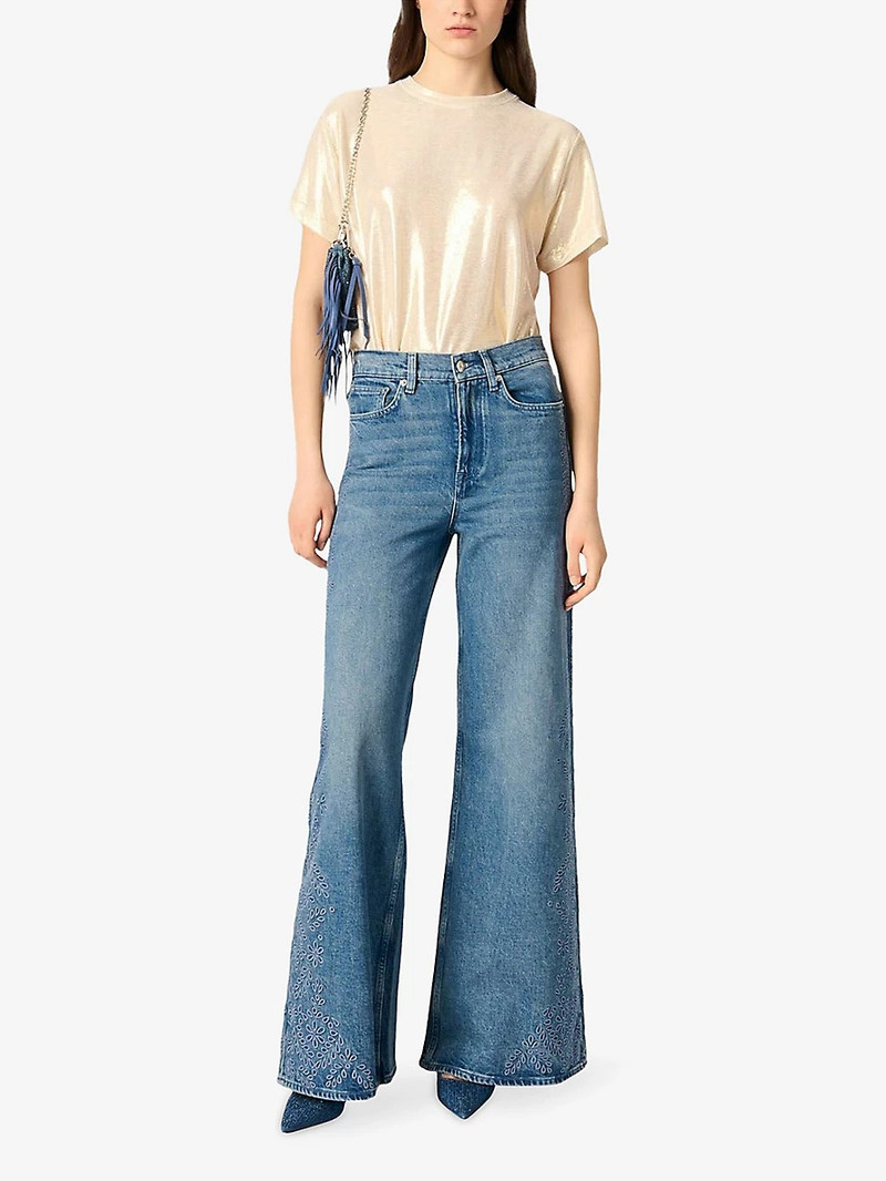 maje Short-Sleeved Metallic Stretch-Jersey T-Shirt outlook