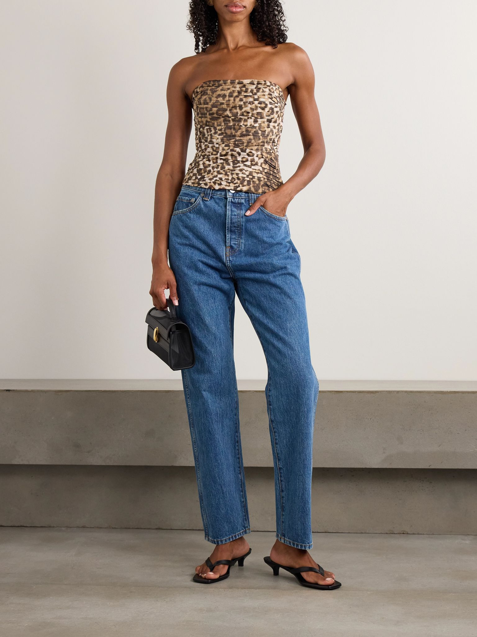 Sunbeam strapless ruched leopard-print cotton-poplin top Leopard print - 2
