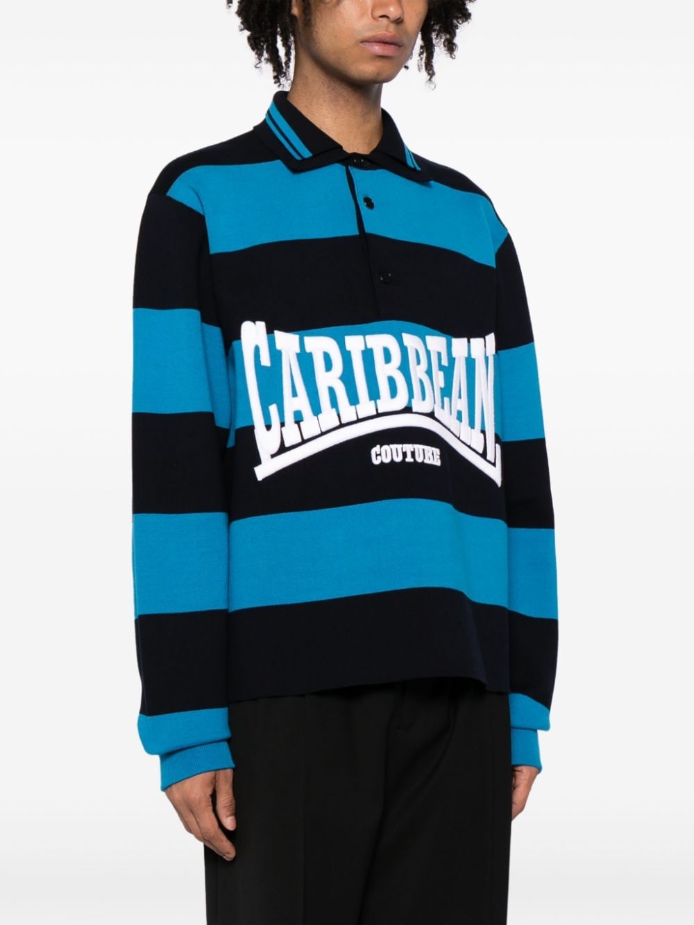 logo-intarsia striped polo shirt - 3