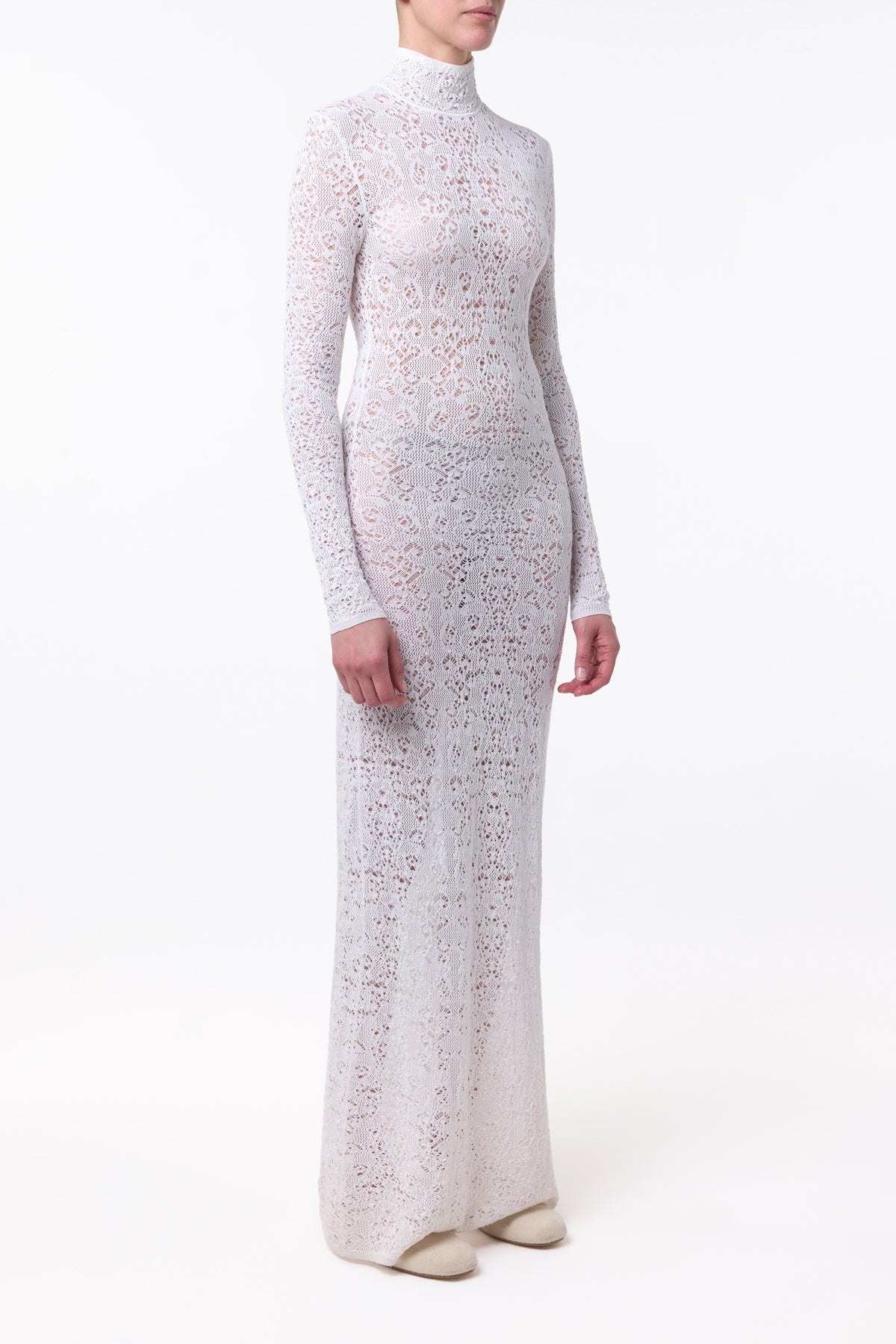 Lethe Pointelle Knit Maxi Dress in Ivory Virgin Wool Silk - 3