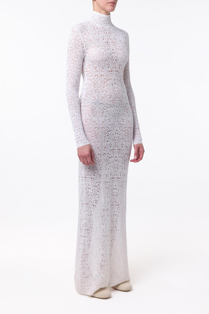 Lethe Pointelle Knit Maxi Dress in Ivory Virgin Wool Silk 3