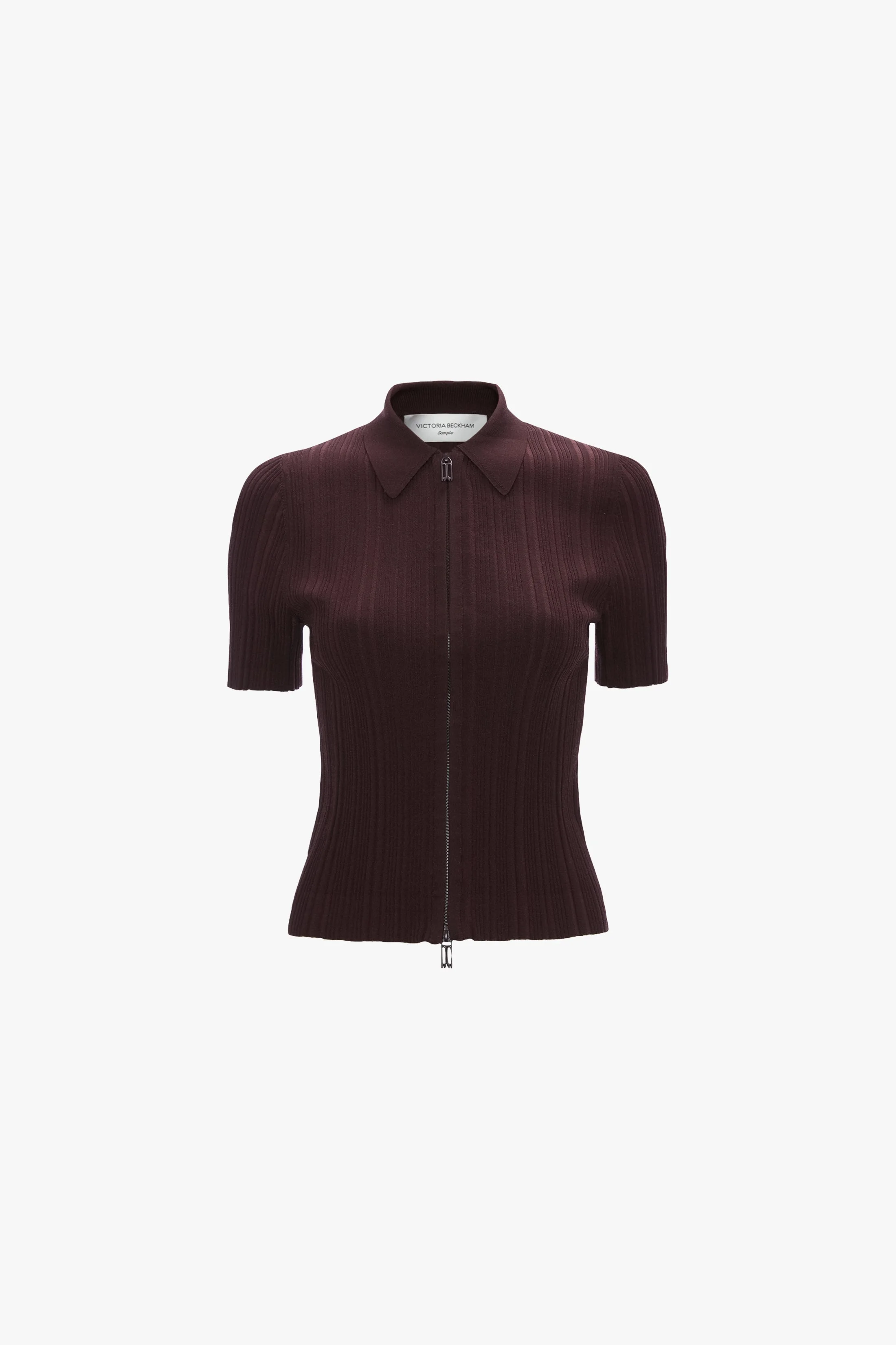 Ribbed Polo Top In Acai - 1
