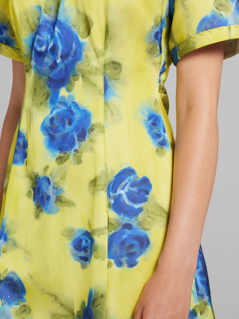 YELLOW TAFFETA MIDI DRESS WITH IDYLL PRINT - 5