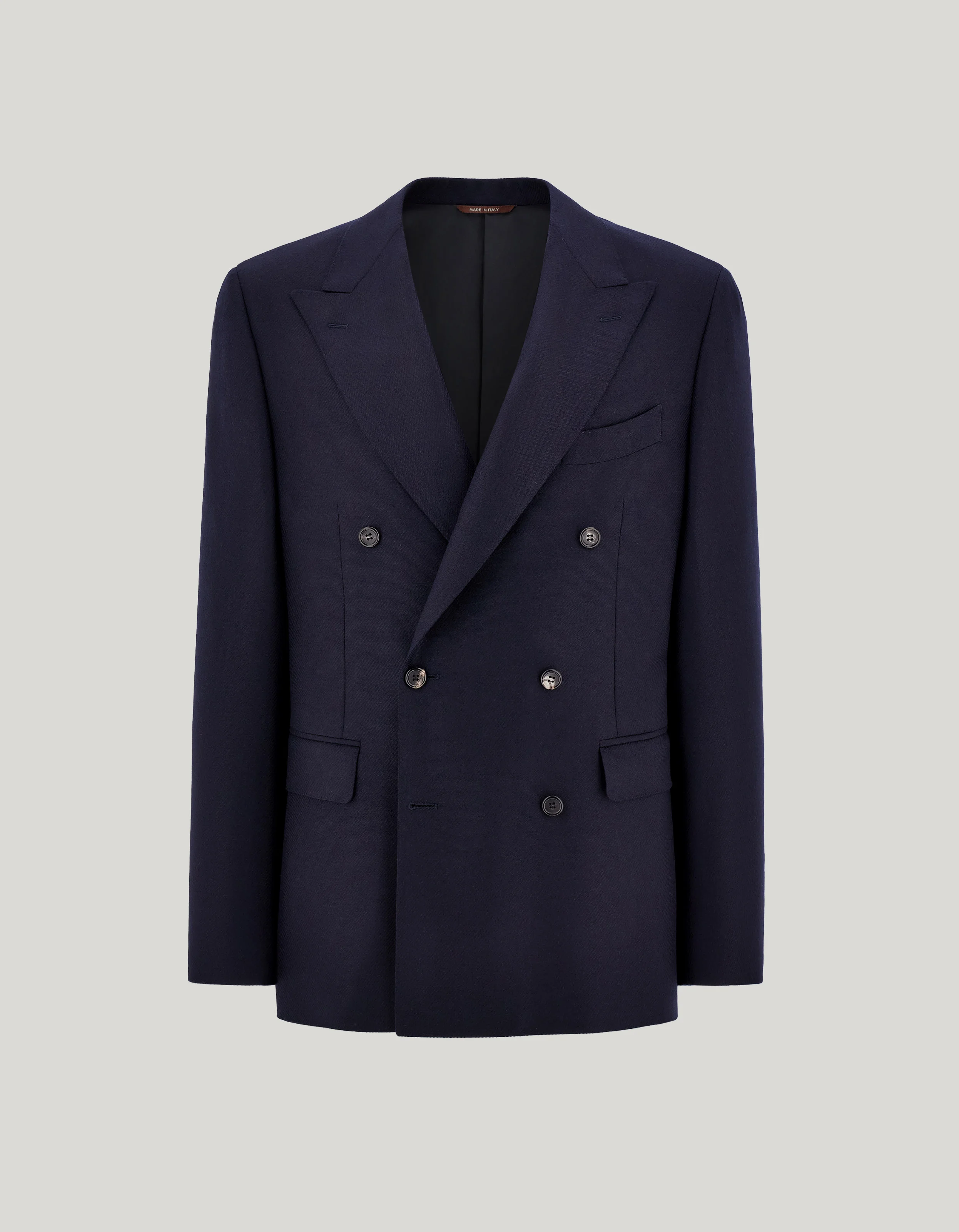 NAVY BLUE WOOL AND SILK DOUBLE-BREASTED MODERN-FIT JACKET - 1