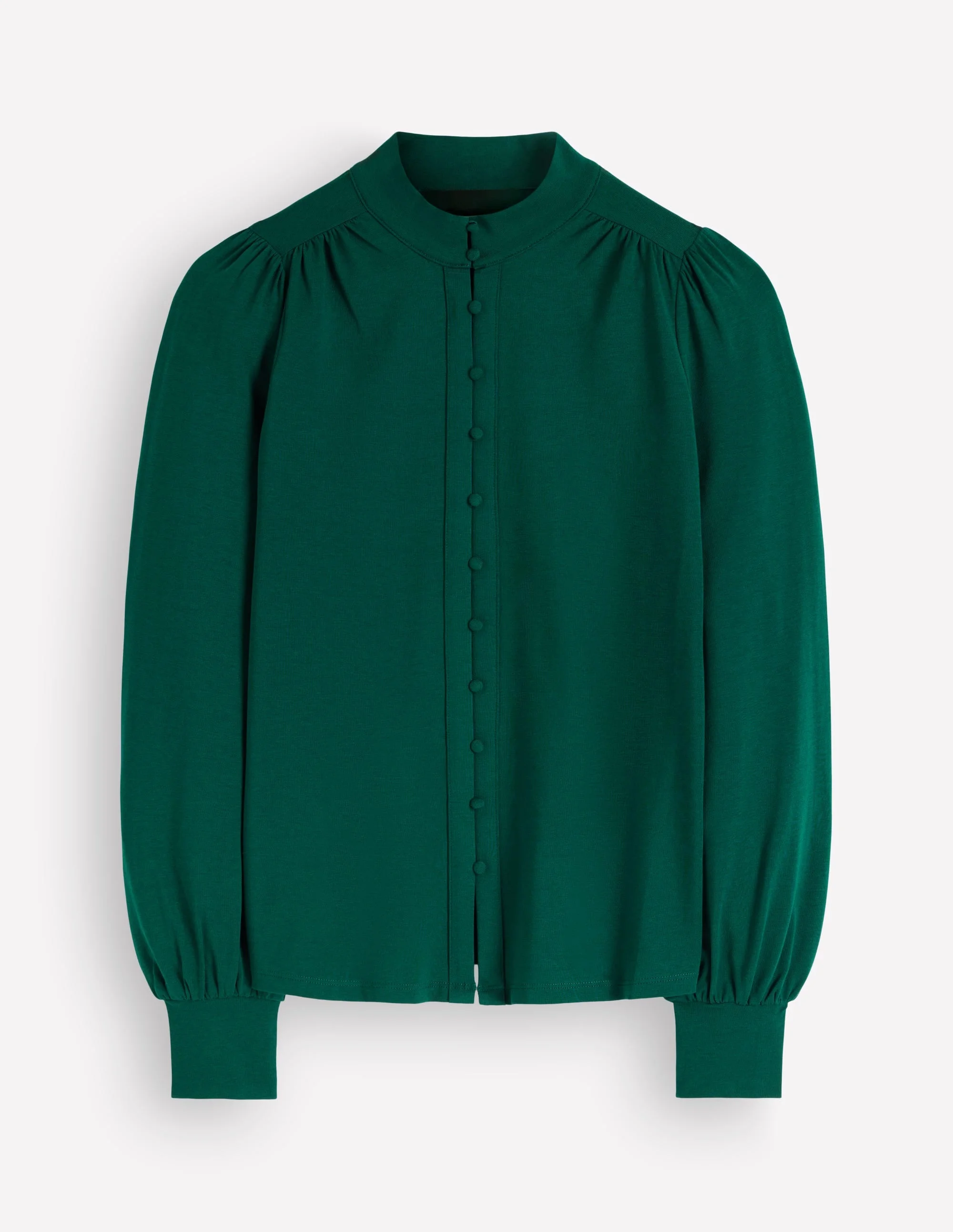 Deep Cuff Half Placket Blouse-Emerald Night - 1
