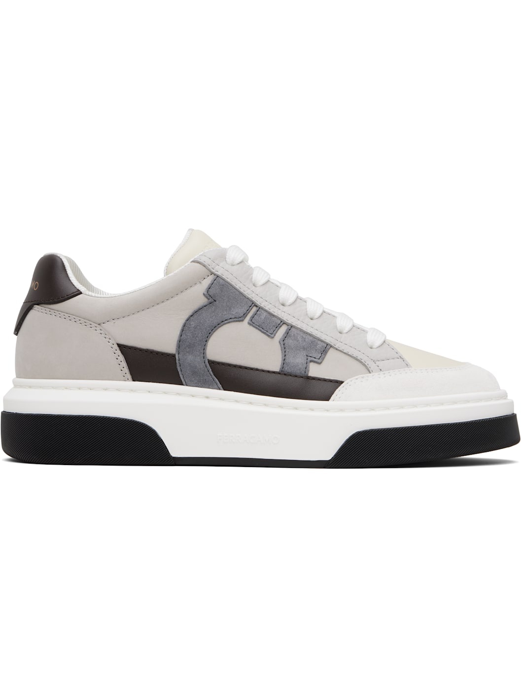 Gray & Off-White Low Cut Gancini Outline Sneakers - 1