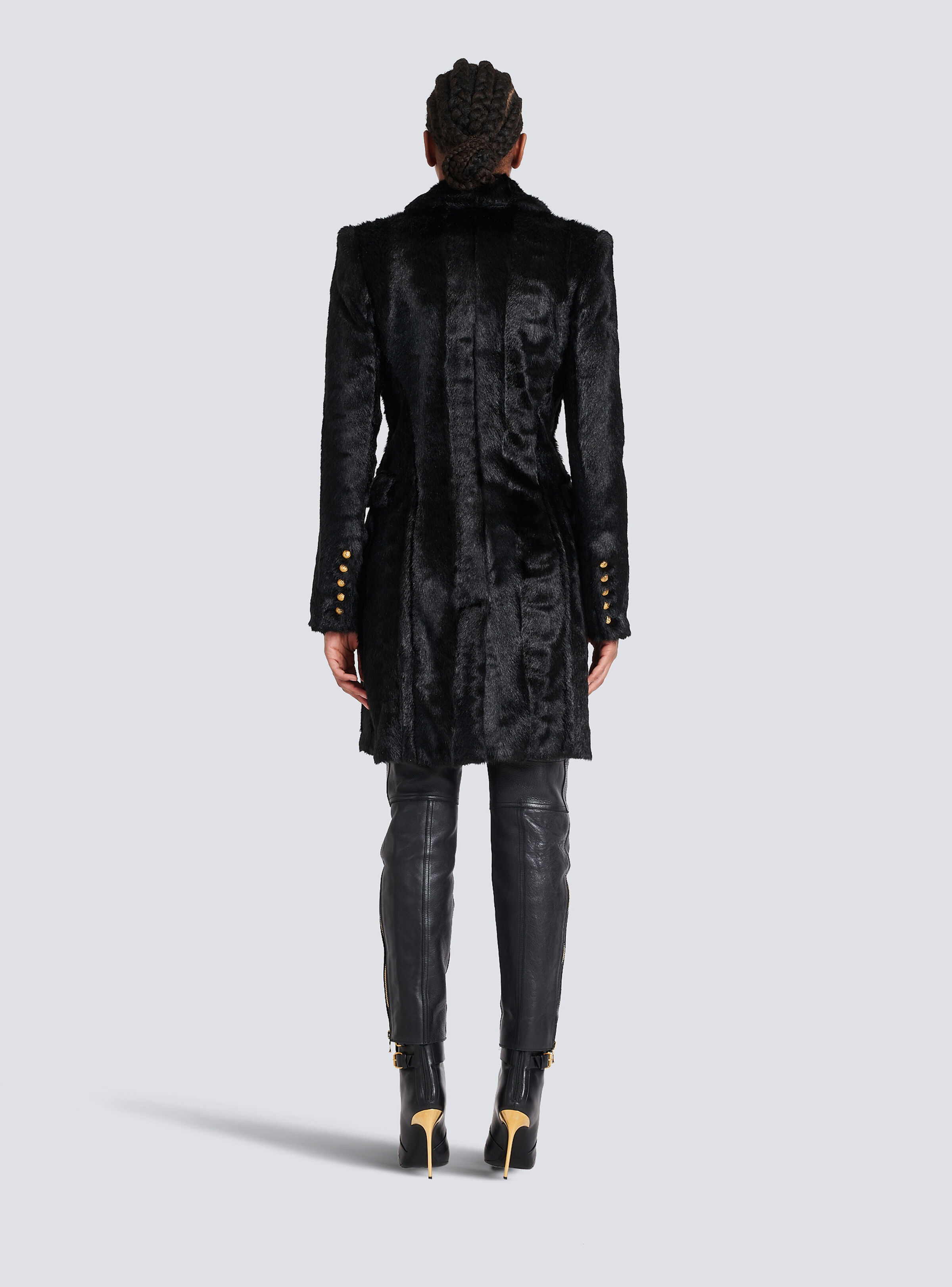 Long faux fur coat with double-buttoned fastening - 4