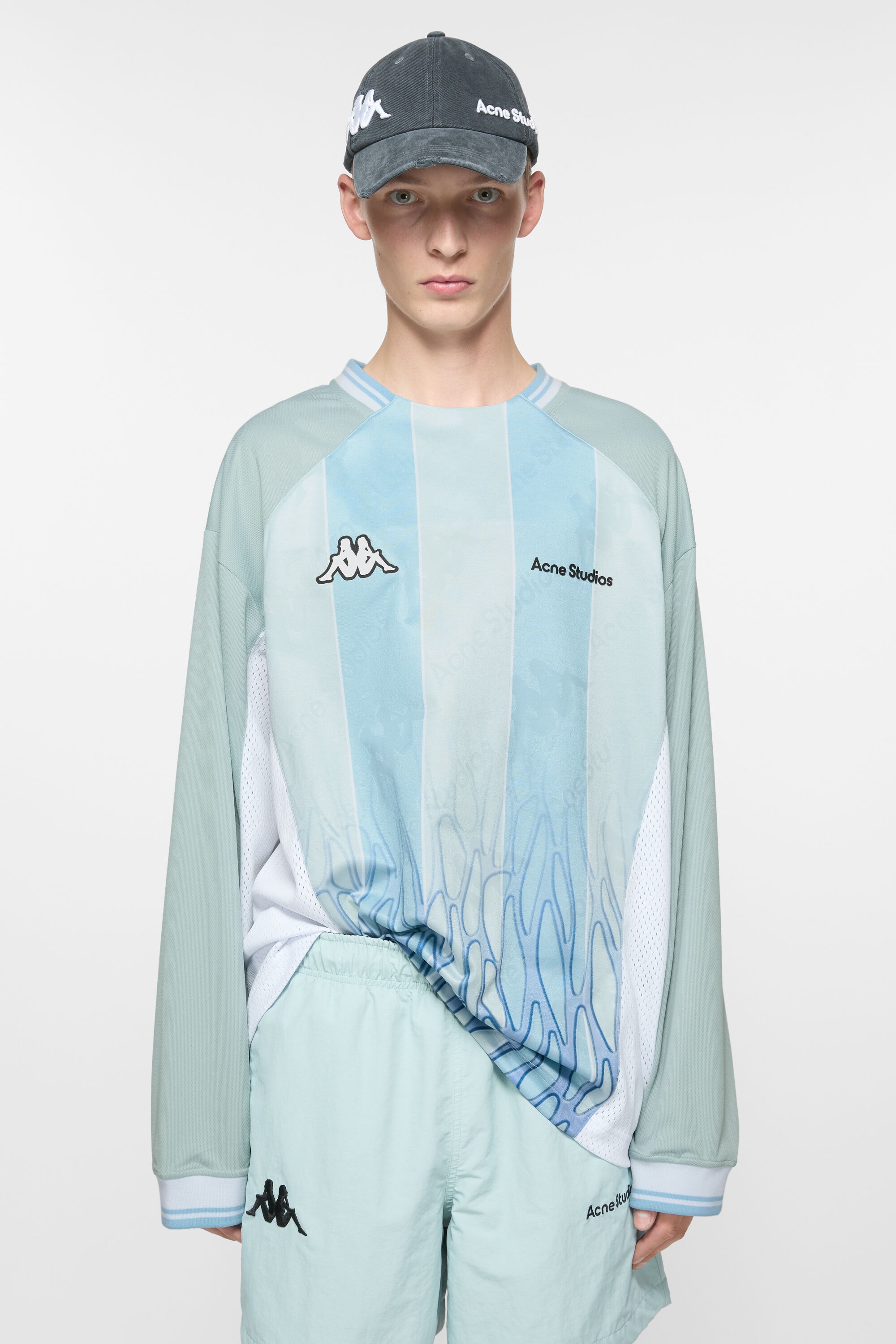Logo t-shirt - Acne Studios x Kappa - Grey/light blue - 2