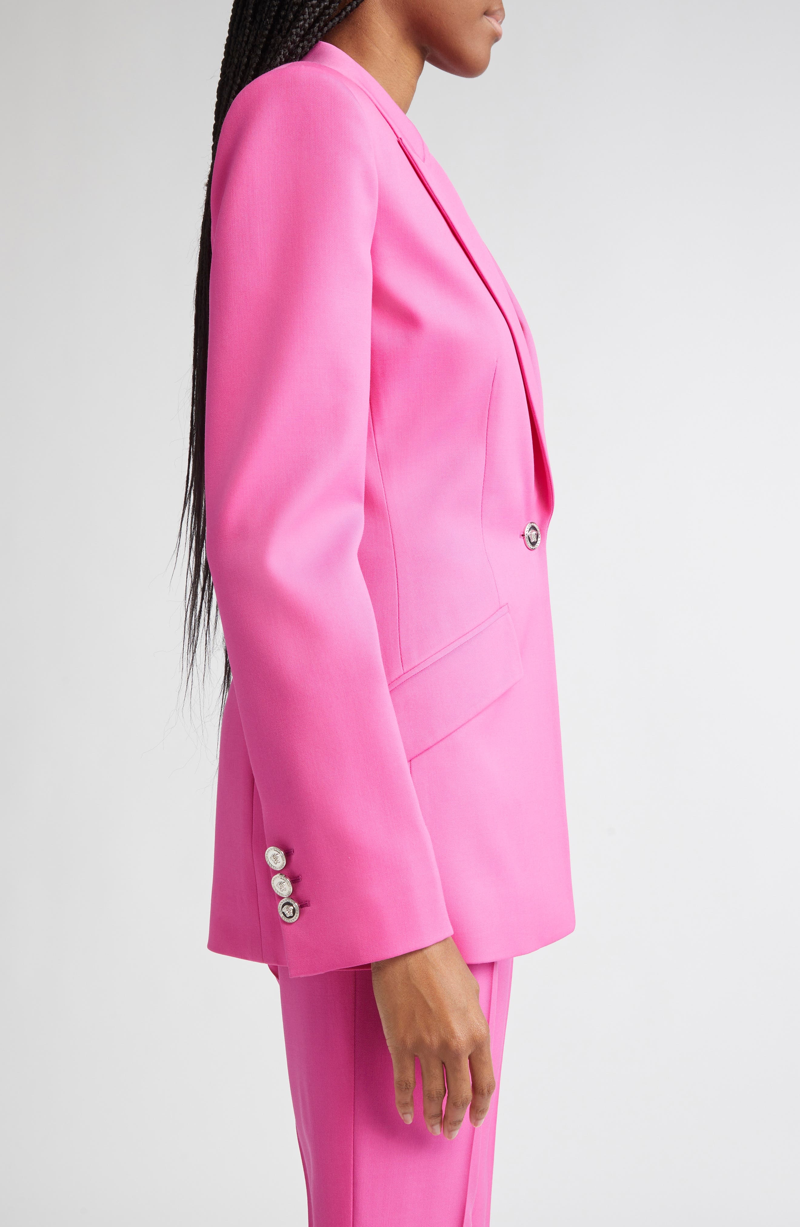 Versace Stretch Wool Gabardine Single Breasted Blazer in Dragon Fruit at Nordstrom - 4