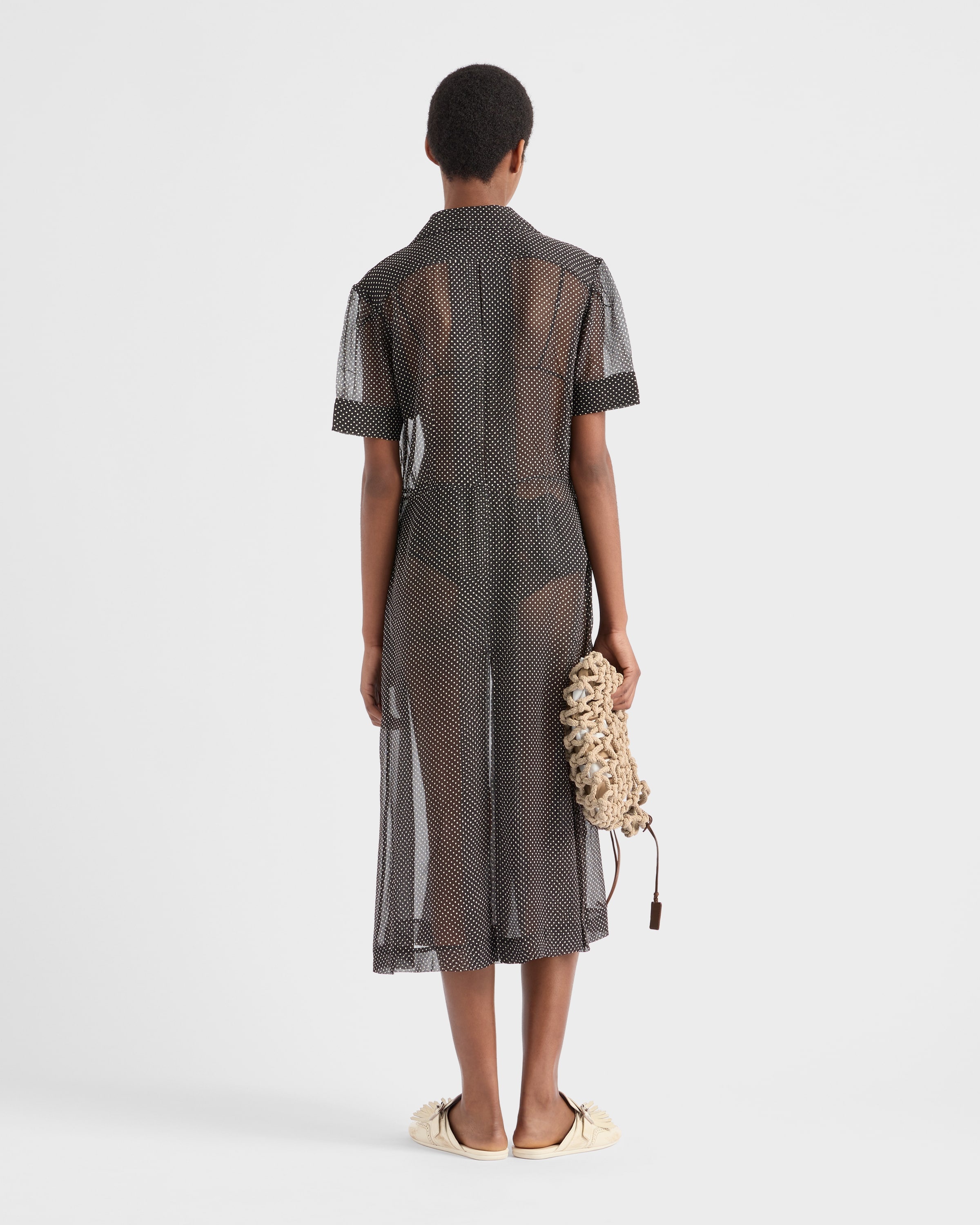 Polka-dot silk chiffon shirt dress - 5