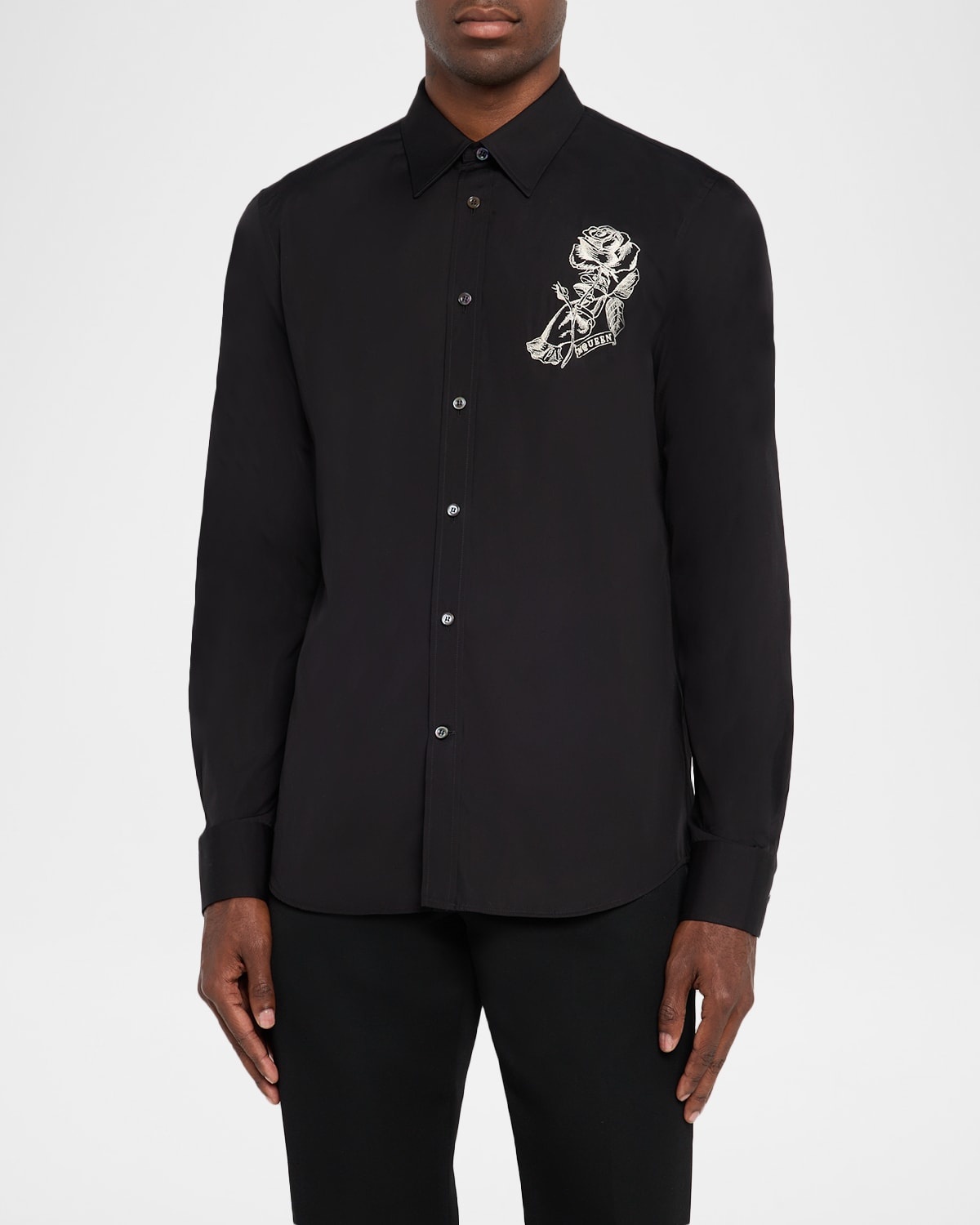 Men's Poplin Rose-Embroidered Dress Shirt - 4