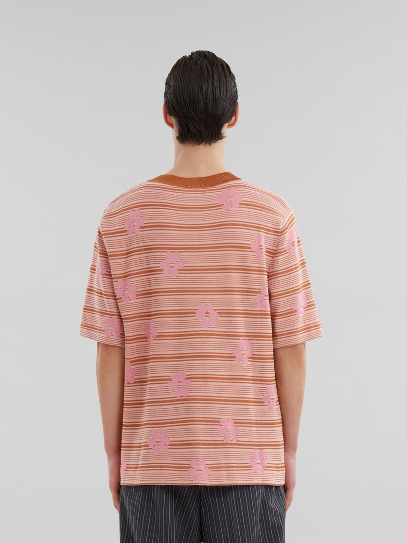 PINK COTTON-VISCOSE STRIPED KNIT T-SHIRT WITH FLORAL MOTIF - 3