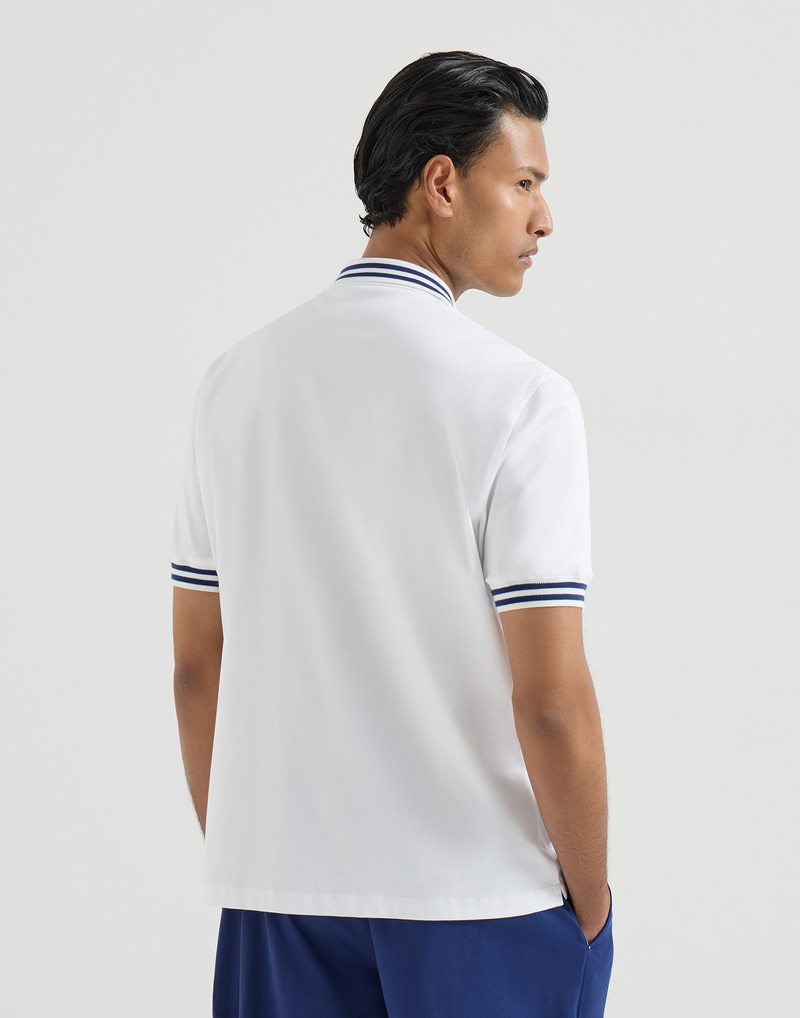 Cotton jersey polo shirt with striped collar and logo 3