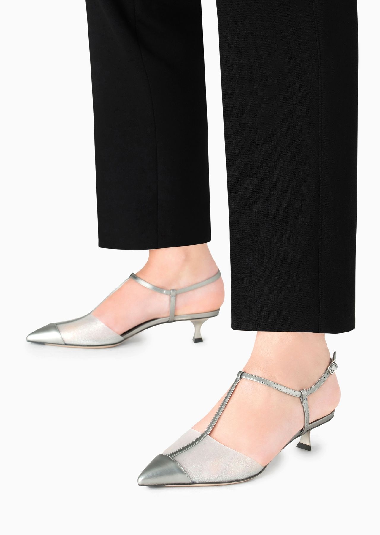 Lamé-leather and rubber slingbacks - 6