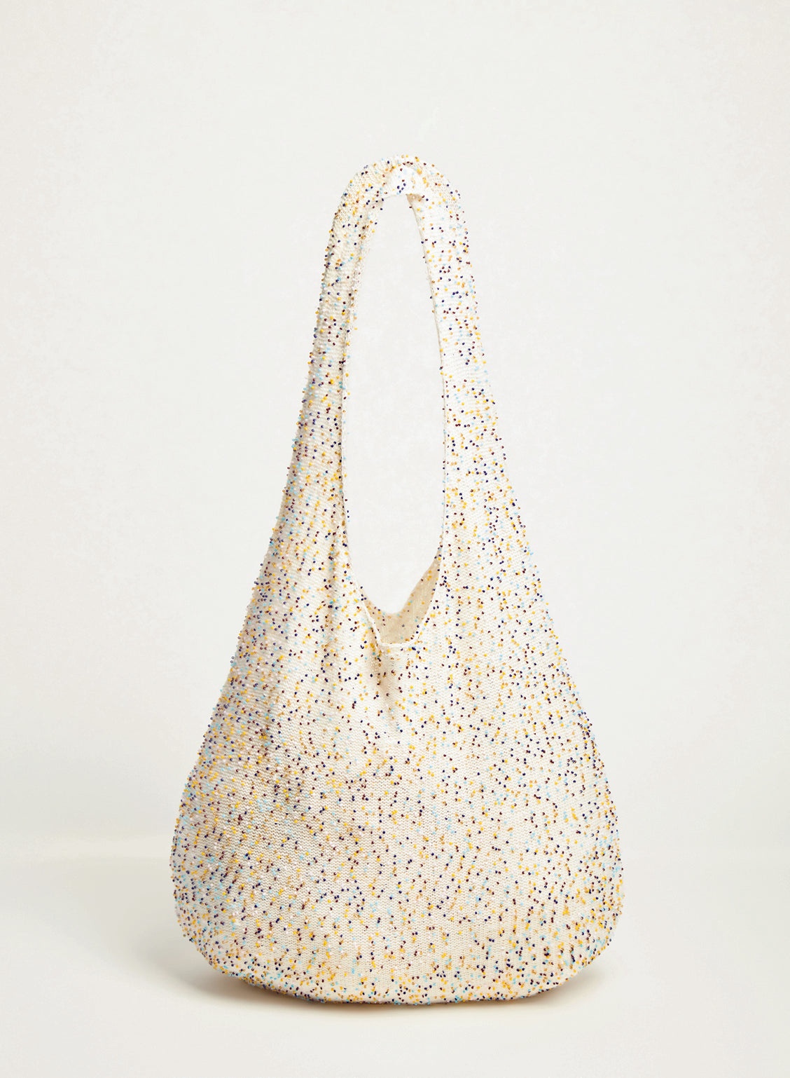 Manasa Knit Hobo Bag in Ivory Multi Beaded Cashmere - 5