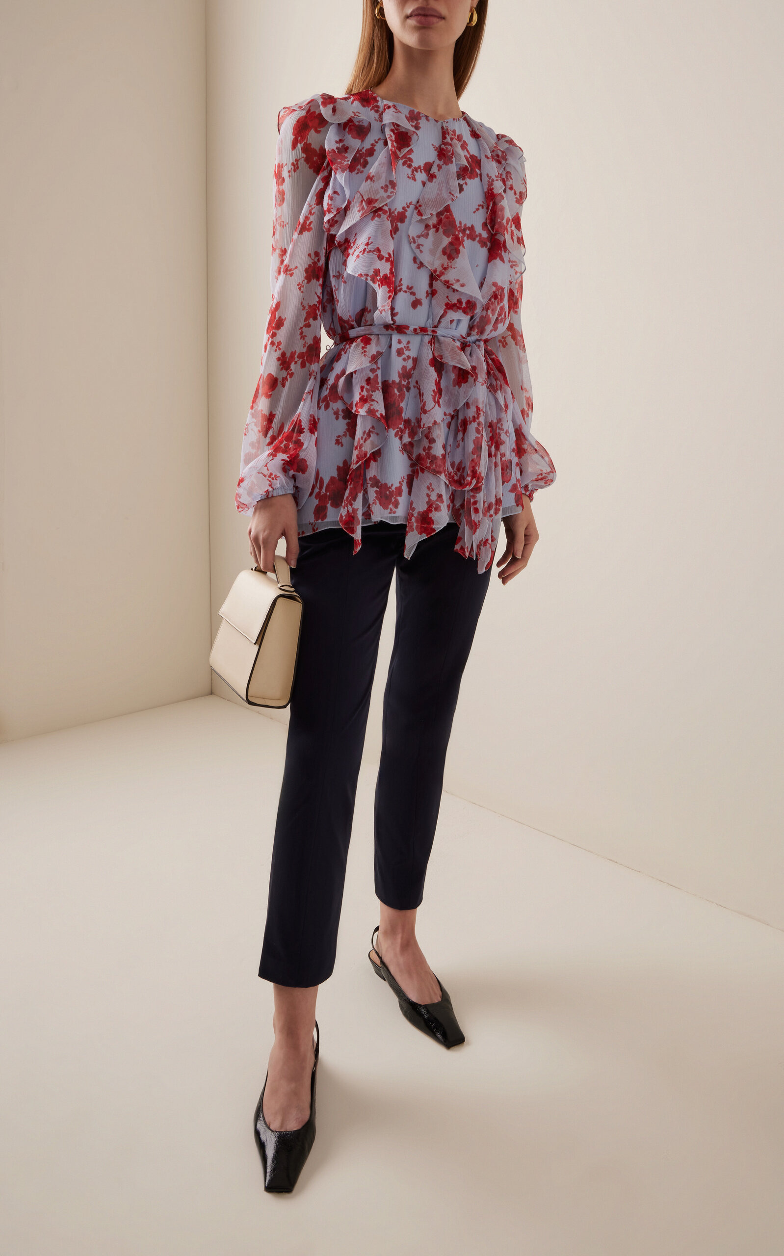 Sash-Detailed Ruffled Silk Chiffon Top multi - 3