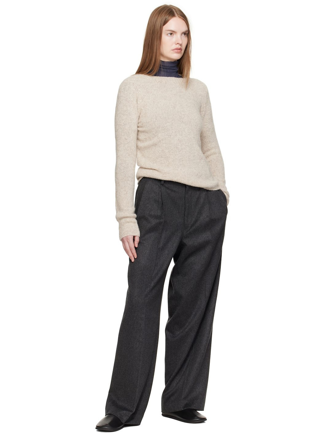Gray Cashmere Moleskin Two-Tuck Trousers - 4